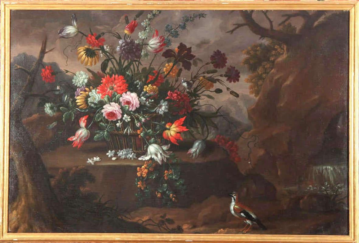 Pair of Exceptional Italian Still Life  Paintings of Flowers  18th century For Sale 3