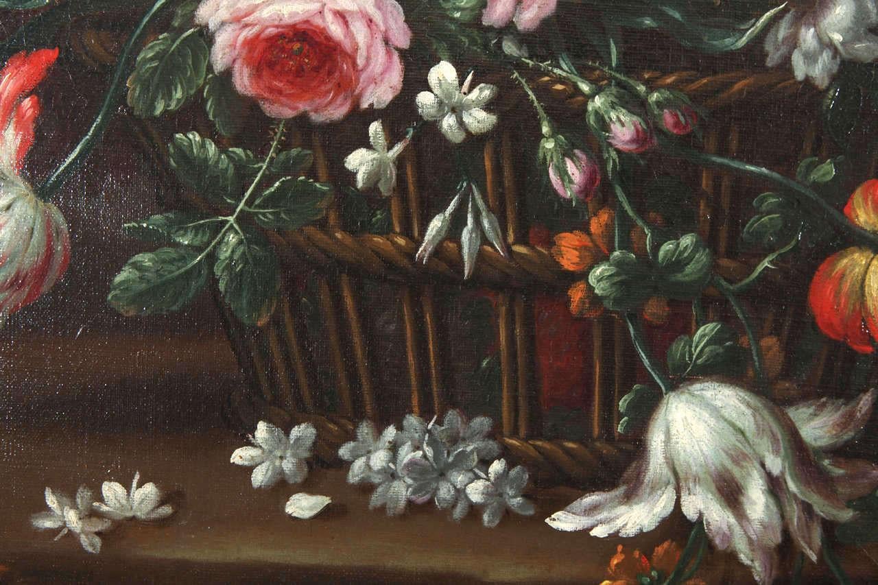 Pair of Exceptional Italian Still Life  Paintings of Flowers  18th century For Sale 4