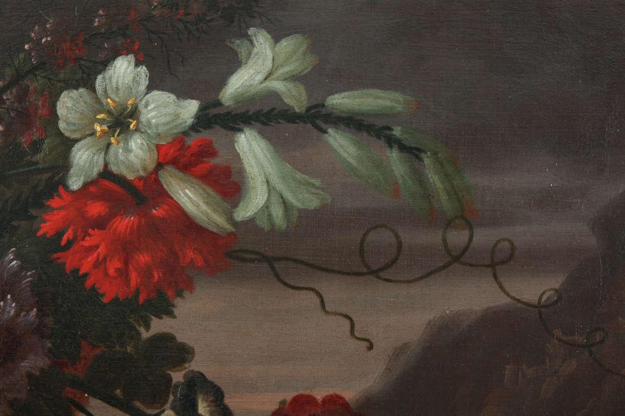 Pair of Exceptional Italian Still Life  Paintings of Flowers  18th century 3