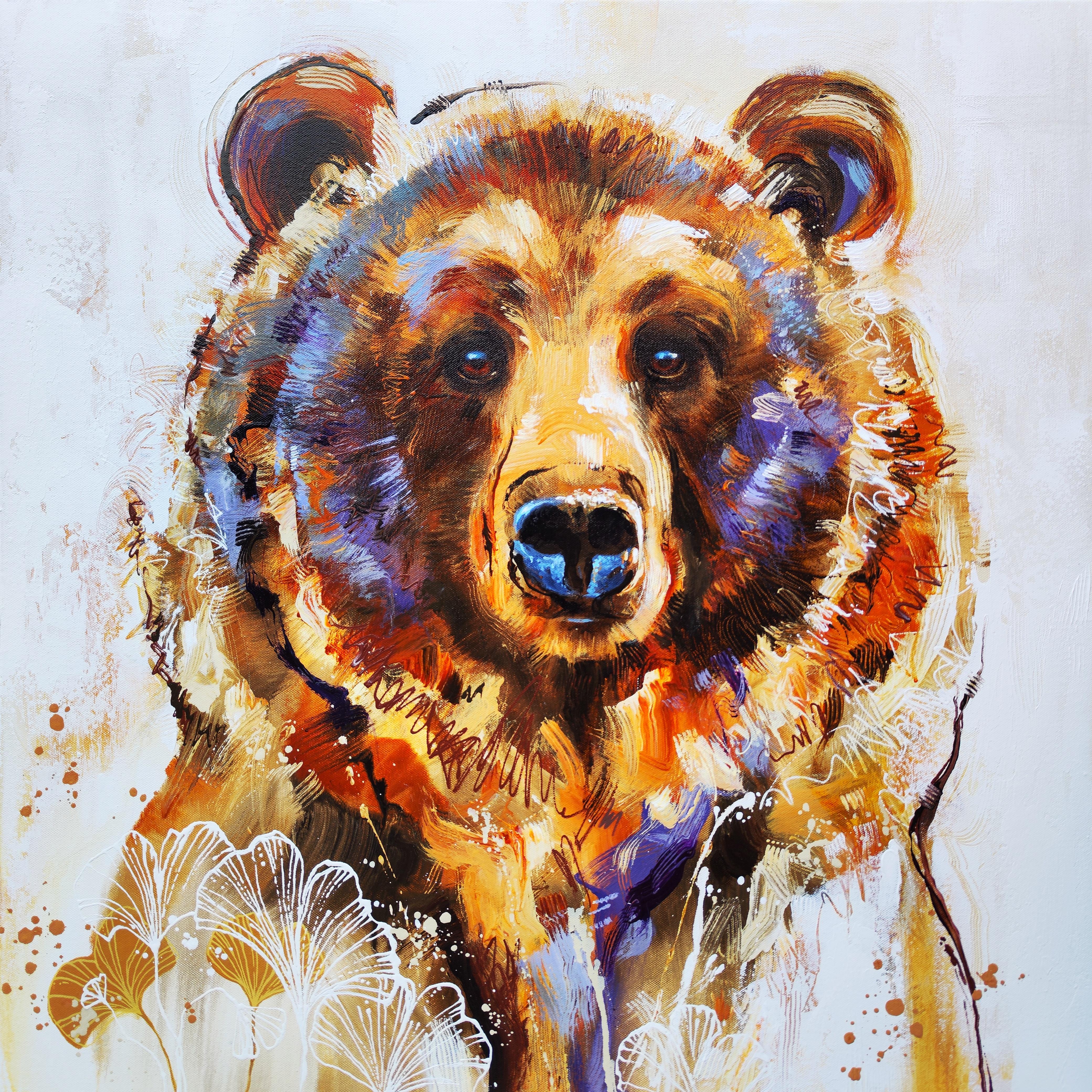 BEAR - original abstract impressionism wildlife paintings - contemporary art