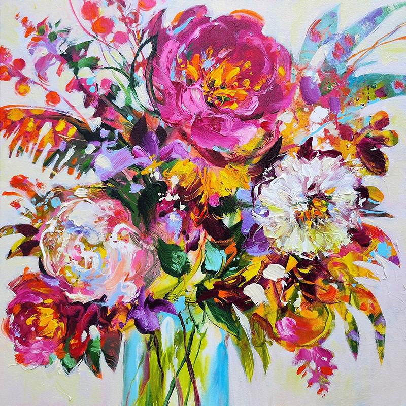 Bloom of Happiness- peinture impressionniste abstraite originale -art contemporain