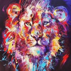 LION - original abstract impressionism wildlife paintings - contemporary art