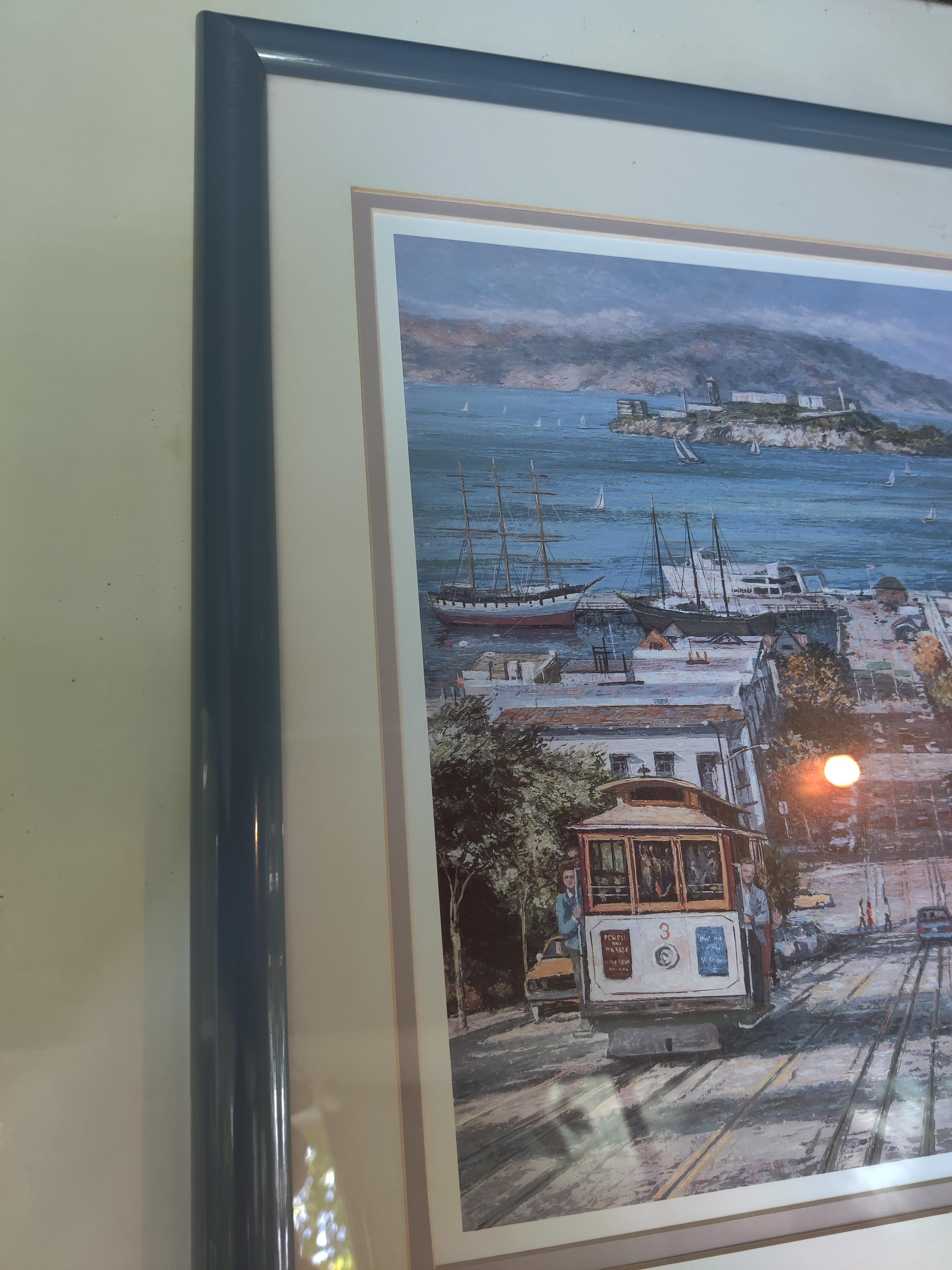 Anna Chrasta San Francisco Szene Bay & Golden Gate Bridge Lithographie Signiert und nummeriert 222/375
Doppelmatte, blauer Rahmen
Bild 10,5 x 7,5