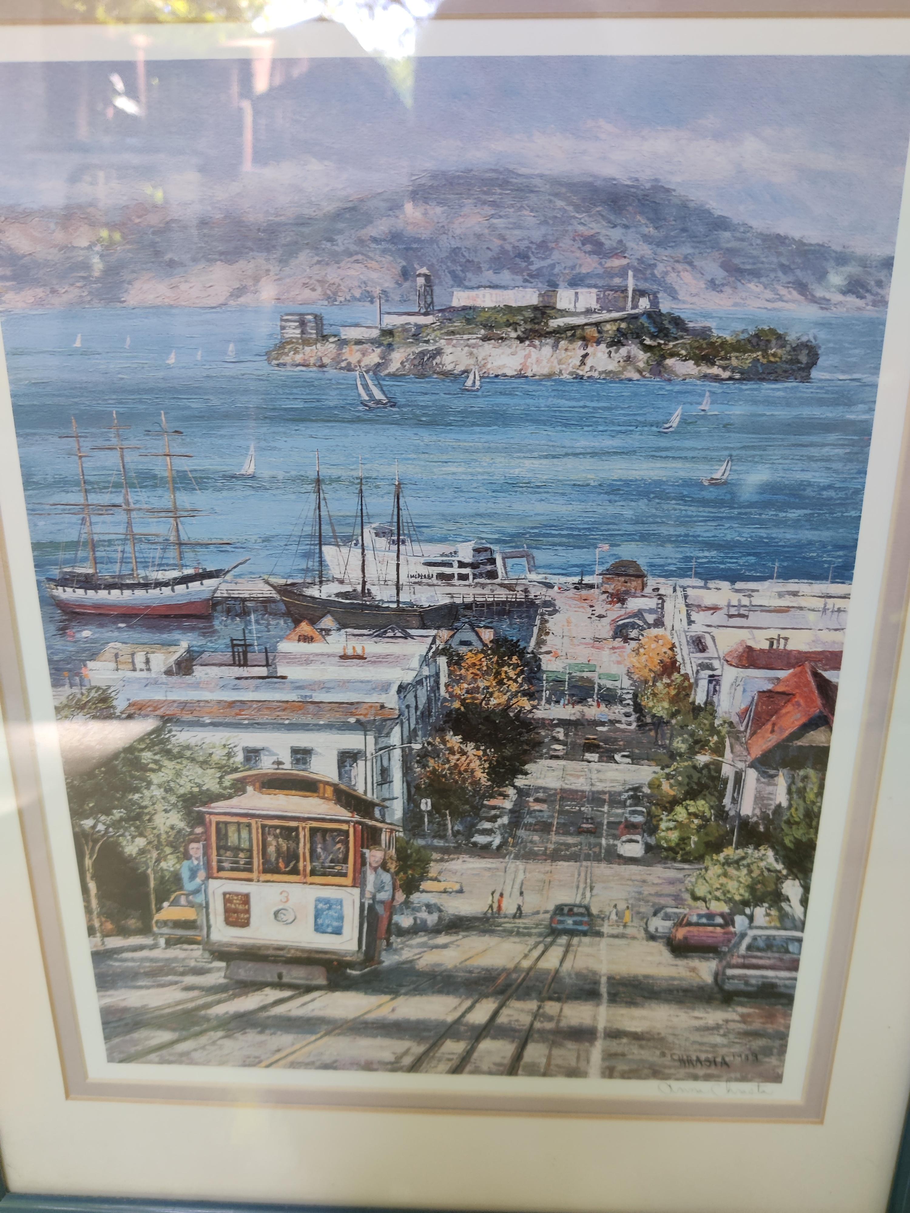 Fine XX secolo Anna Chrasta Scena di San Francisco Litografia firmata in vendita
