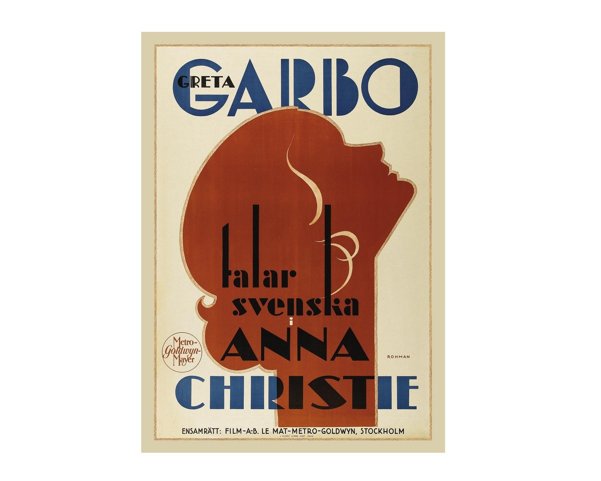 American Anna Christie, after Hollywood Regency Movie Poster, Starring Greta Garbo For Sale