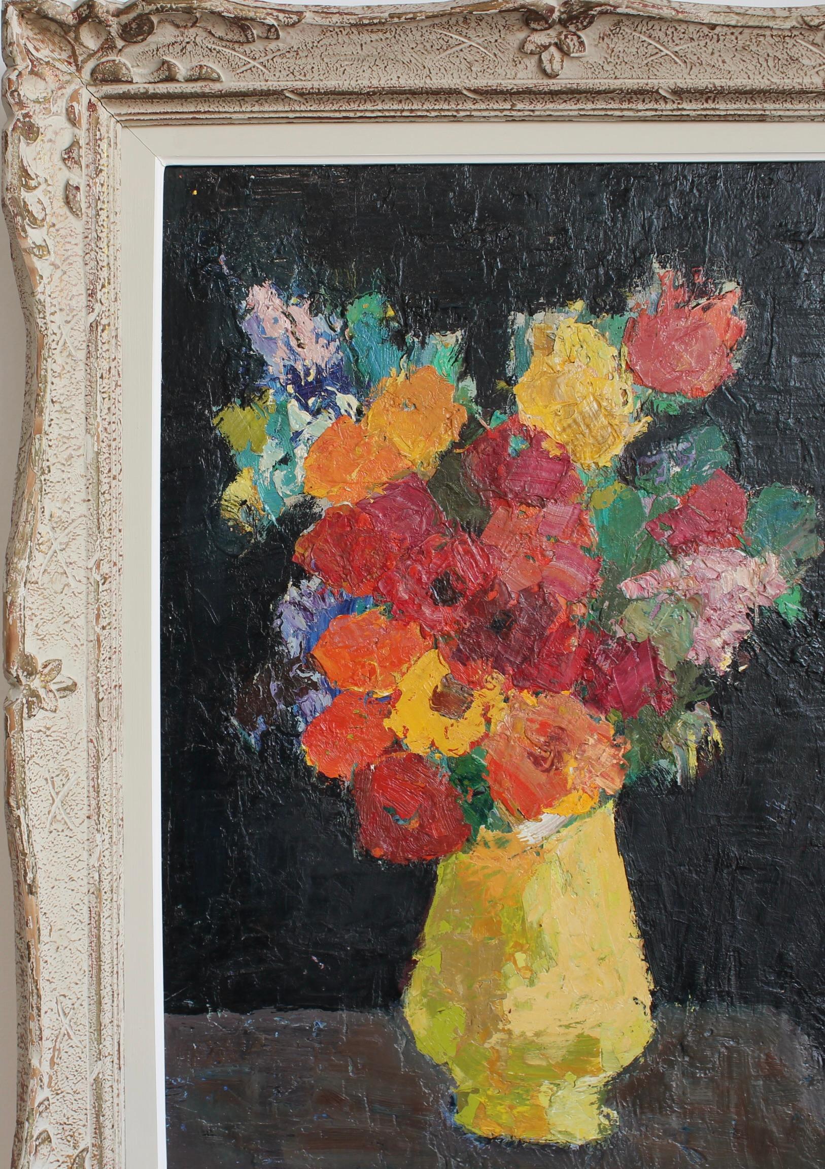 Bouquet in Yellow Vase - Expressionist Painting by Anna Costa