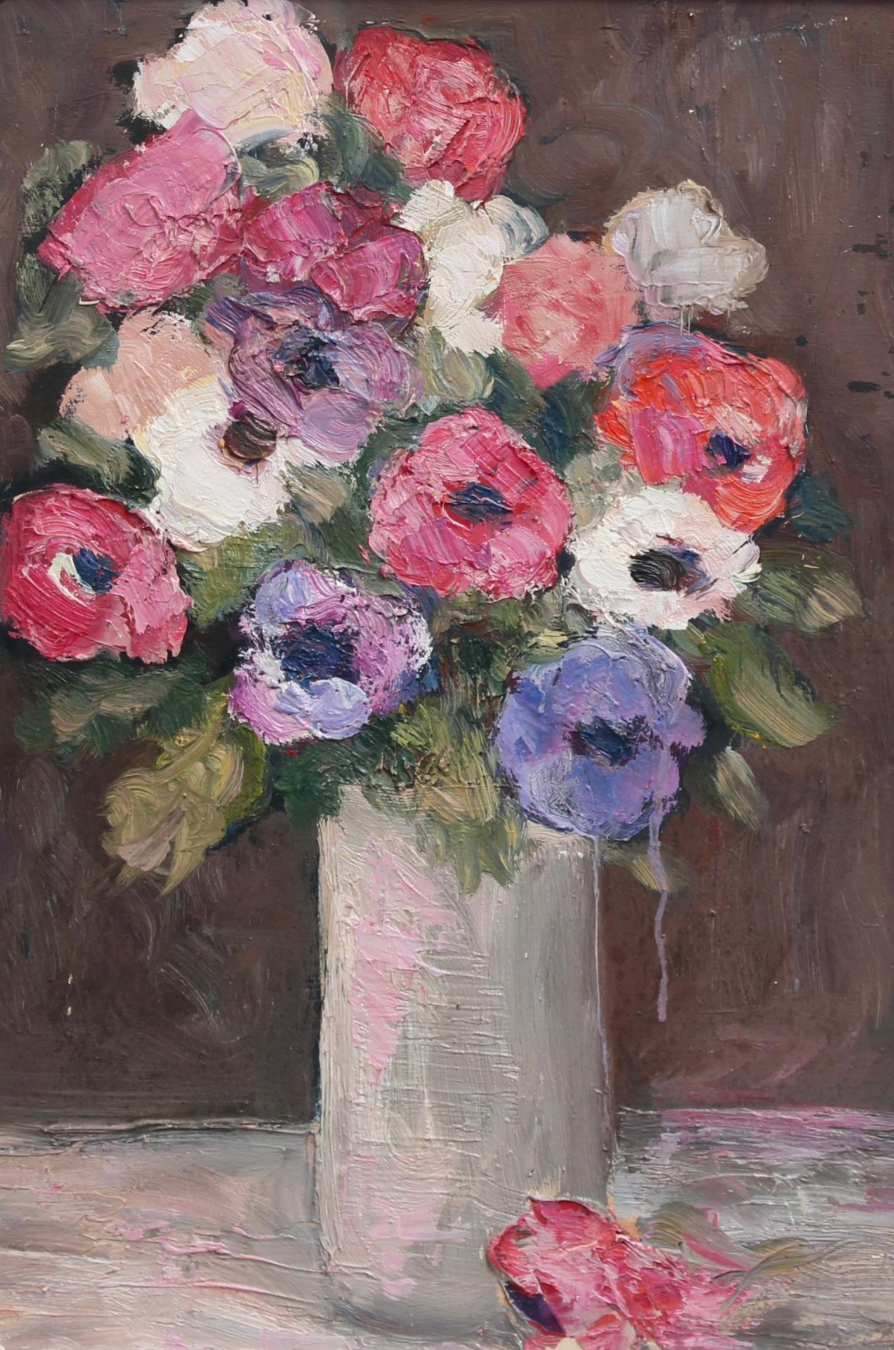 'Bouquet of Flowers - Still Life', oil on wood panel, by Anna Costa (circa 1960s). A prolific painter of bouquets, the artist created many works with flowers as subject. And of course, what is not to love about bouquets of flowers in one's home?