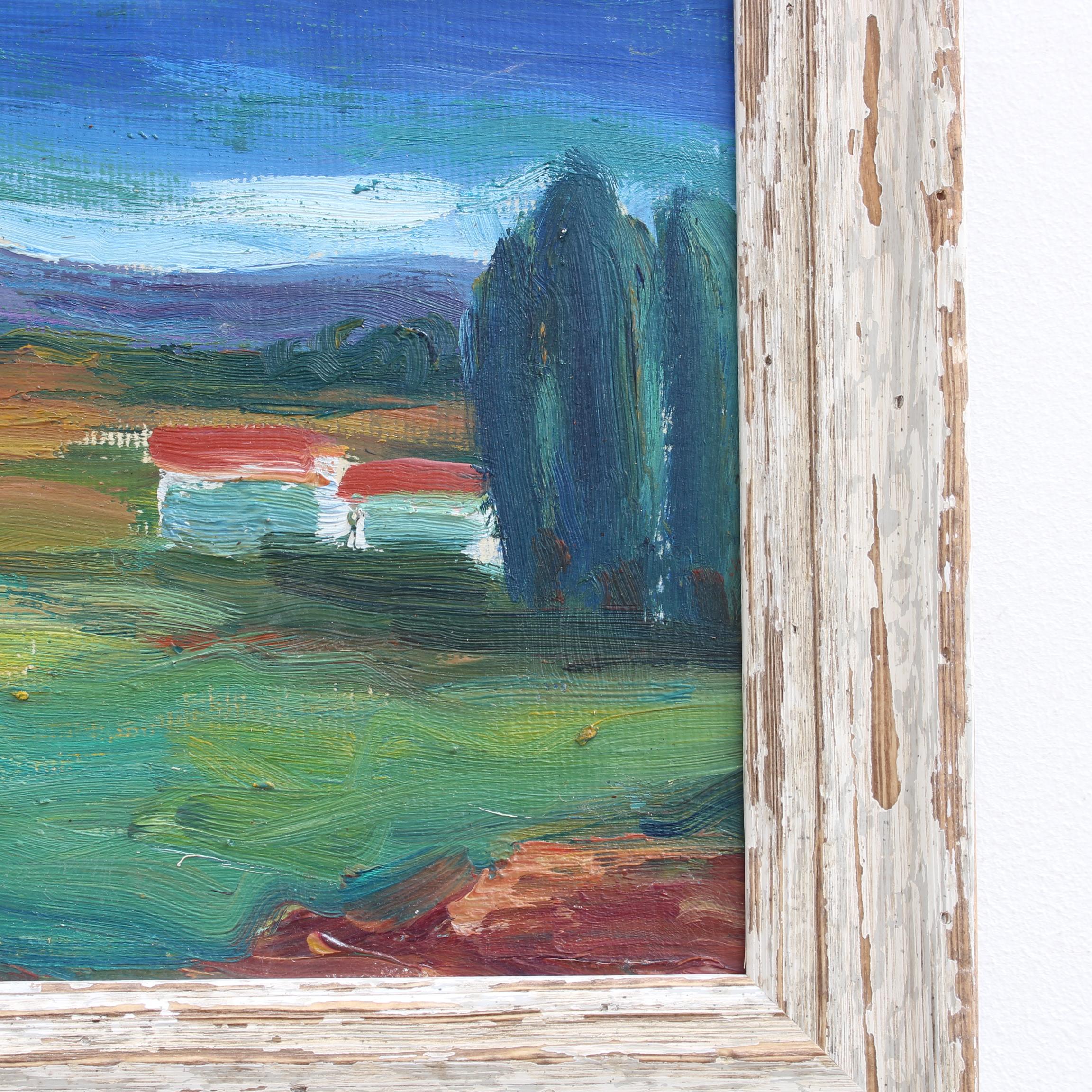 Pittura ad olio di paesaggio francese d'epoca 