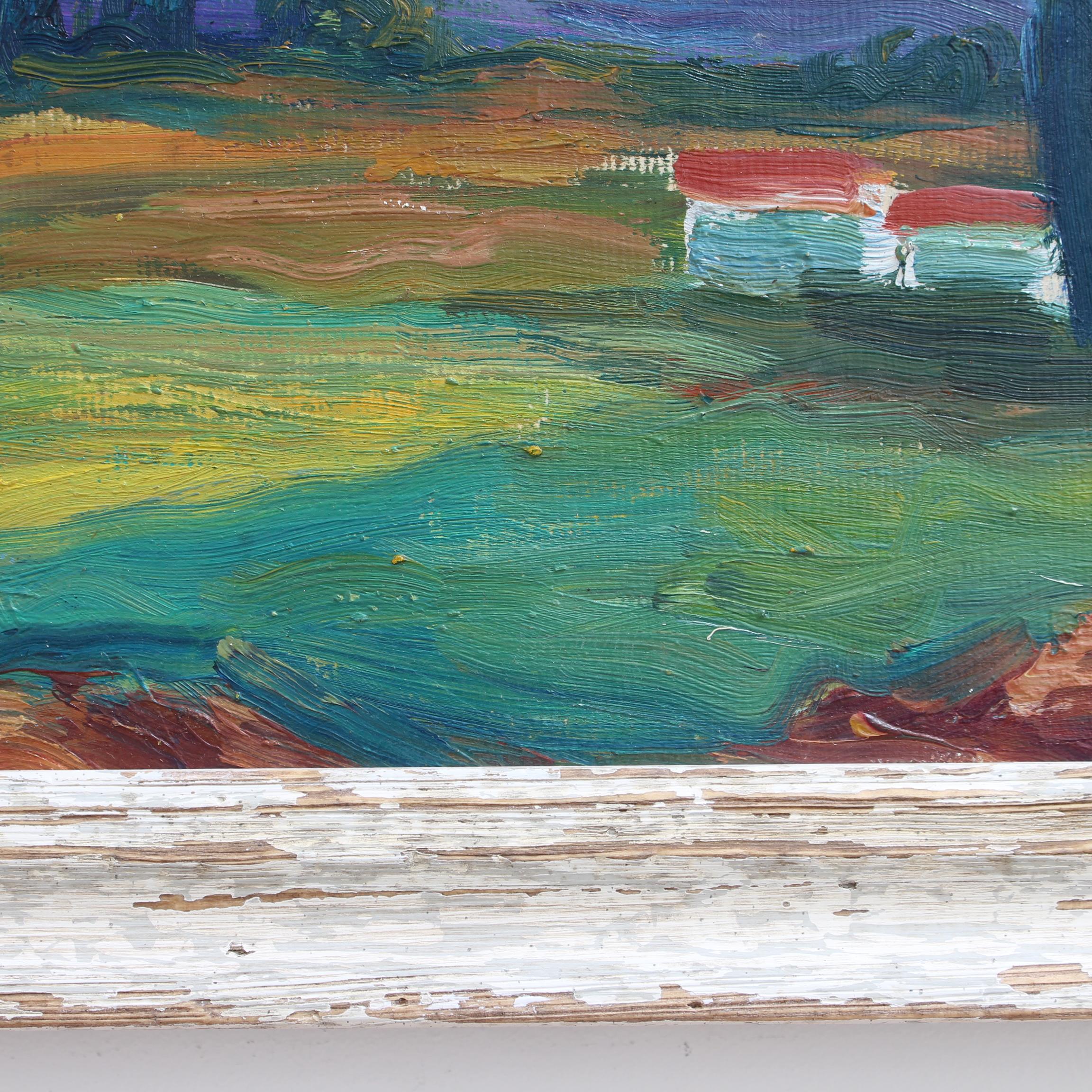 Pittura ad olio di paesaggio francese d'epoca 