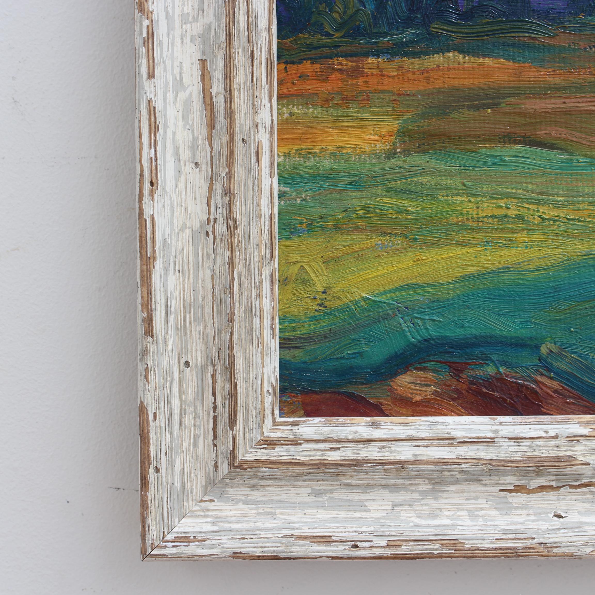 Pittura ad olio di paesaggio francese d'epoca 