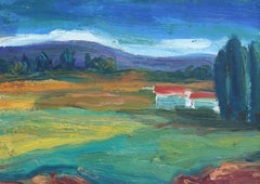 'Dusk in Provence' French Vintage Landscape Oil Painting