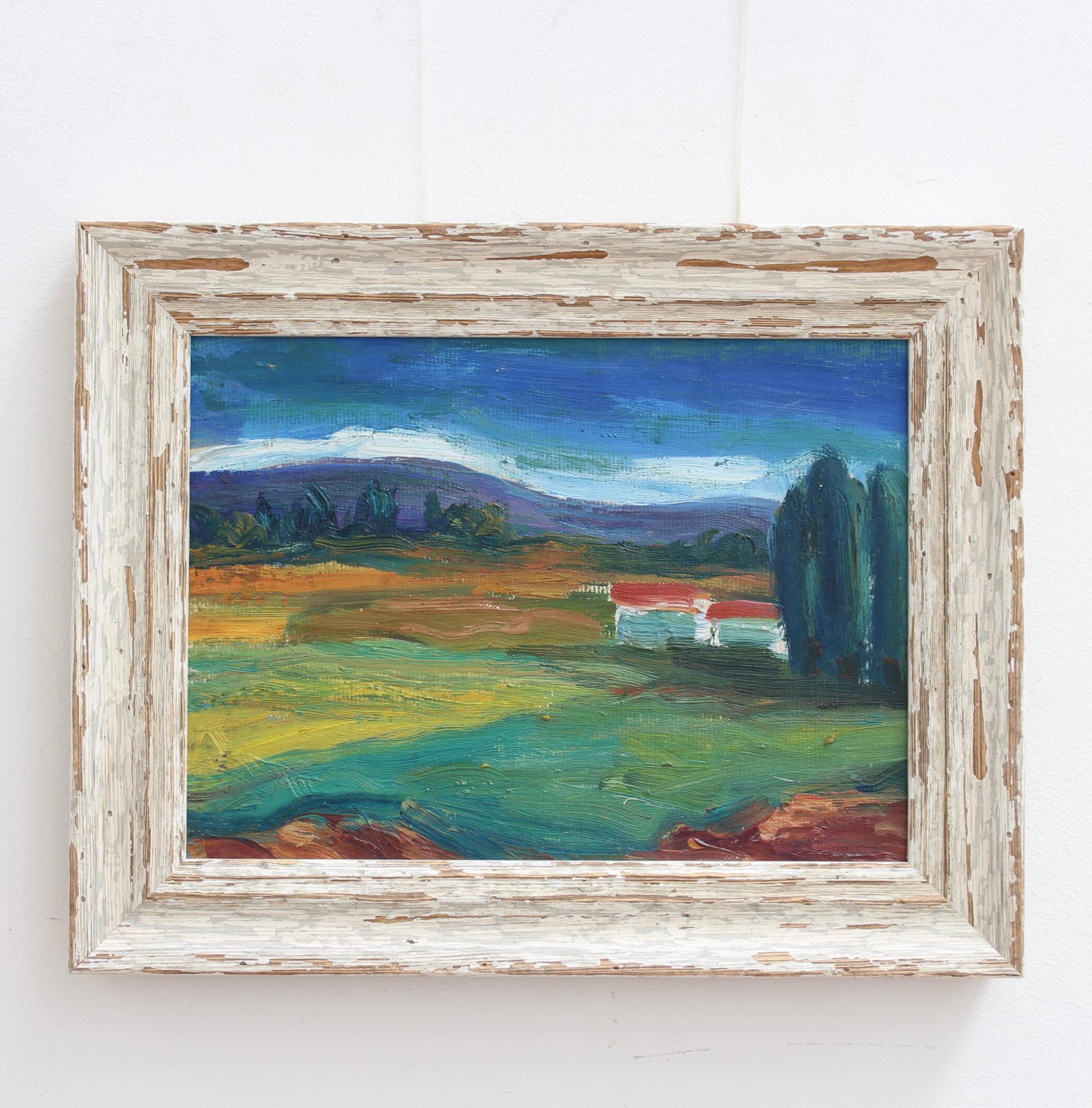 Pittura ad olio di paesaggio francese d'epoca 