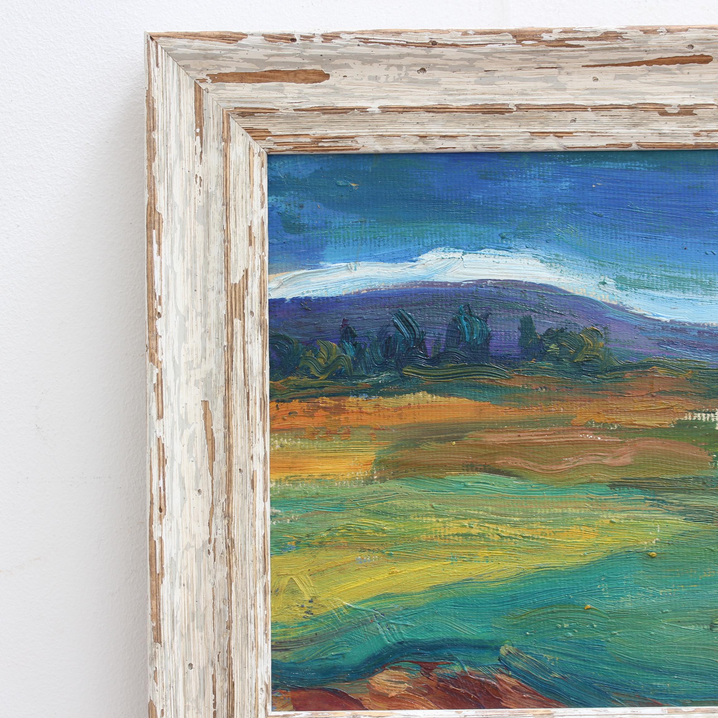 Pittura ad olio di paesaggio francese d'epoca 