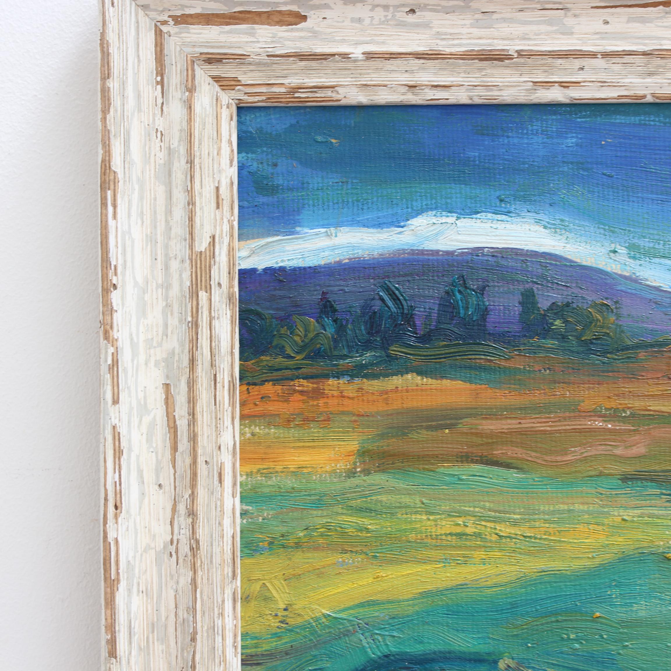 Pittura ad olio di paesaggio francese d'epoca 