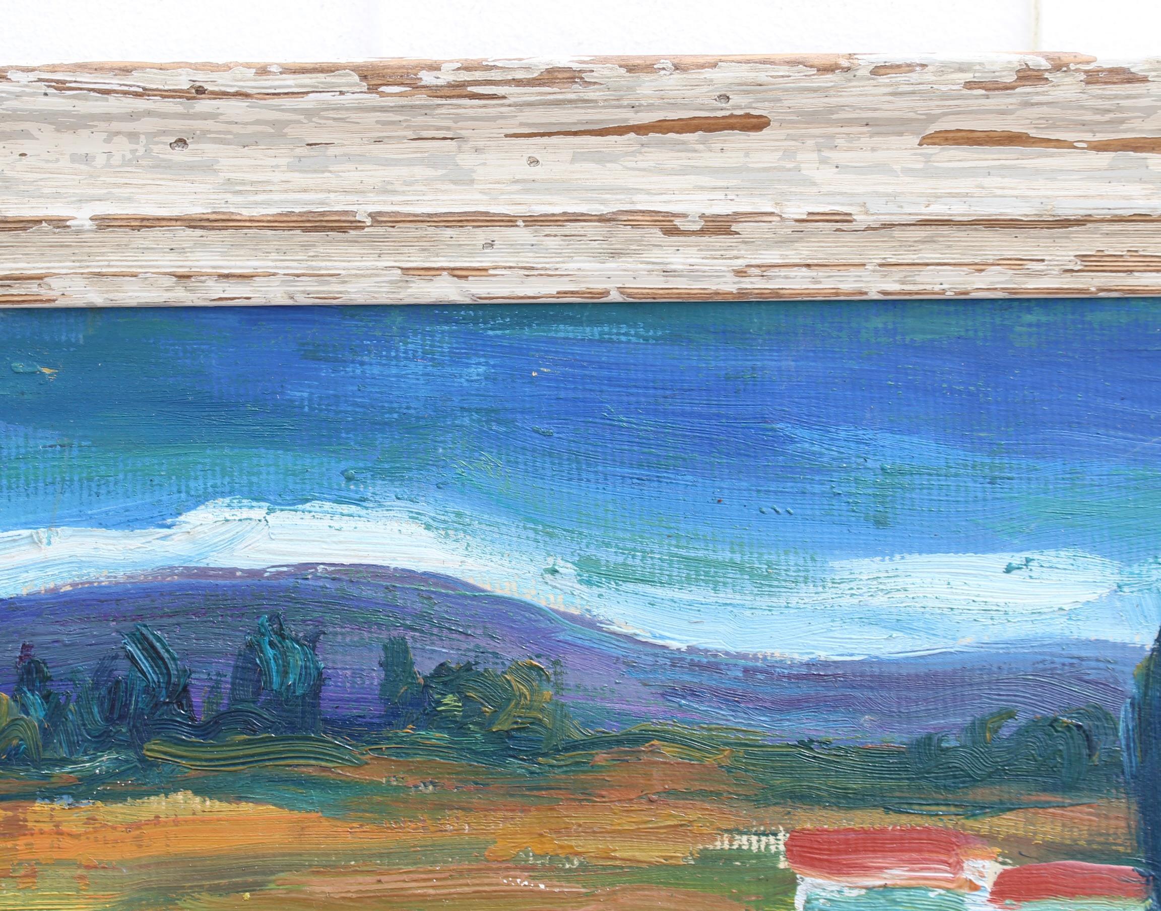 Pittura ad olio di paesaggio francese d'epoca 