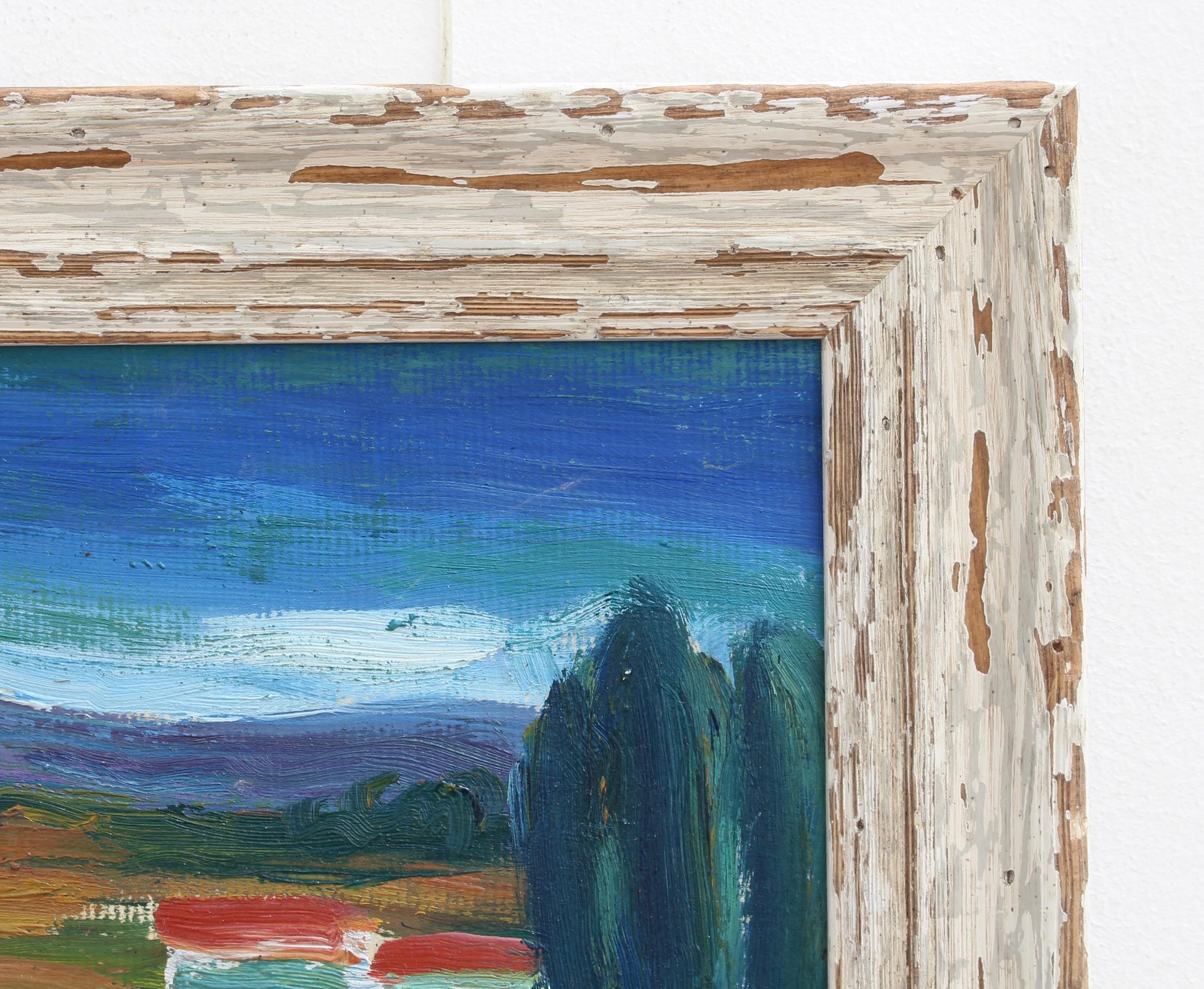 Pittura ad olio di paesaggio francese d'epoca 