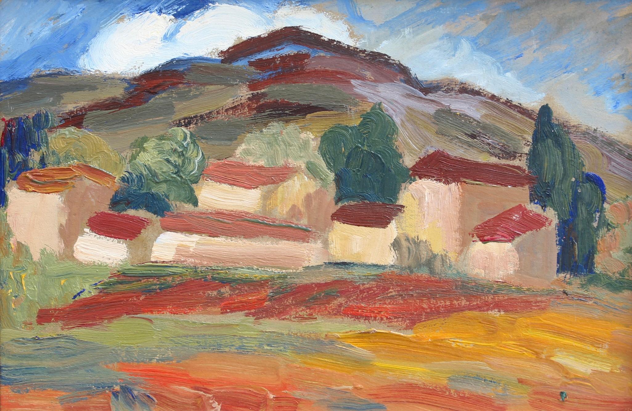 'Farm in Provence' French Vintage Landscape Oil Painting 1