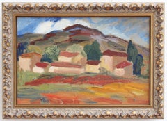 'Farm in Provence' French Vintage Landscape Oil Painting 