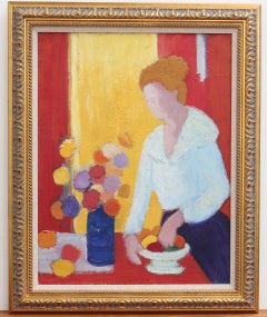 Retrato de mujer con flores y frutas