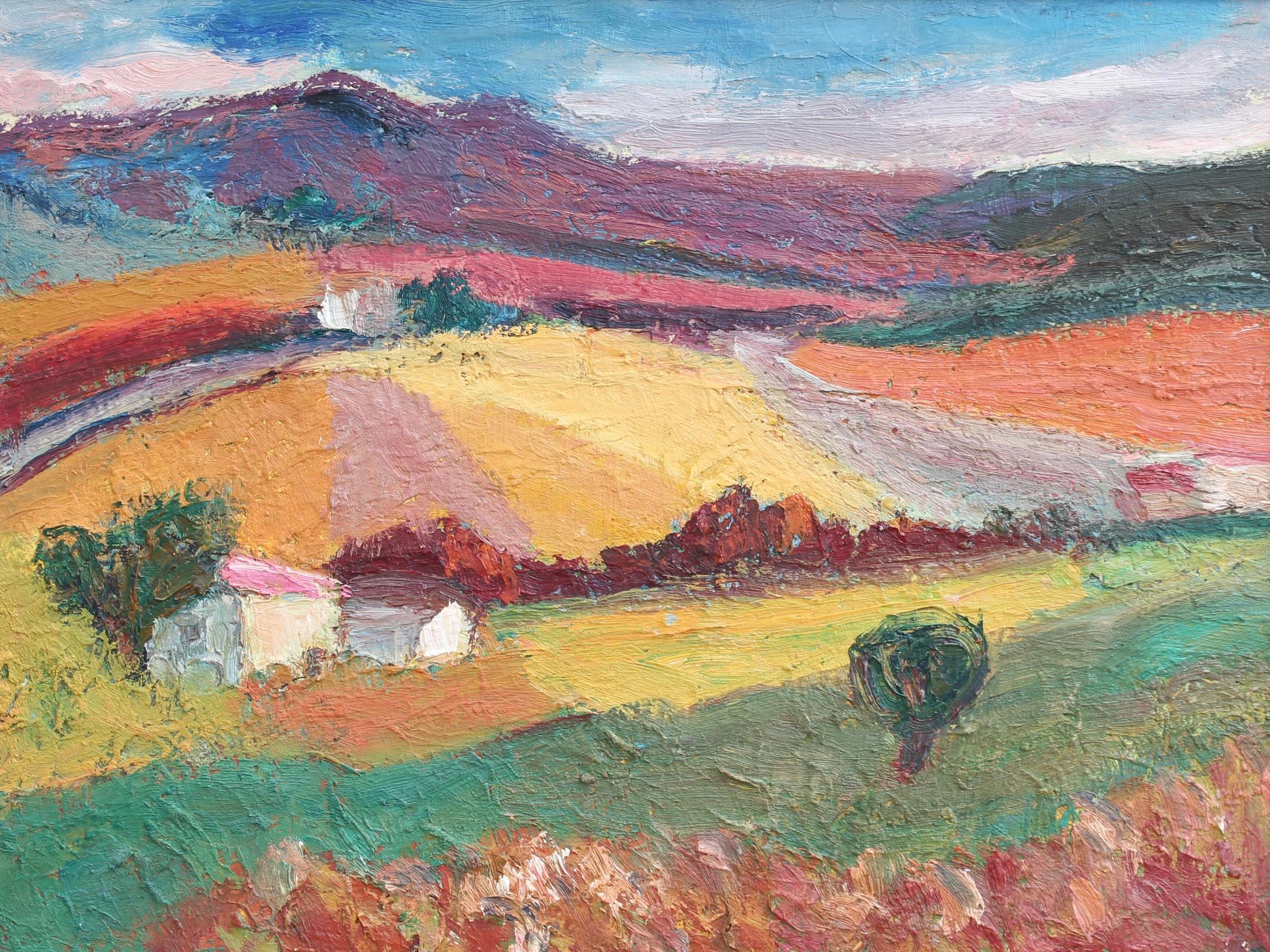 Landschaftsgemälde „Provencal Panorama“ (Braun), Landscape Painting, von Anna Costa