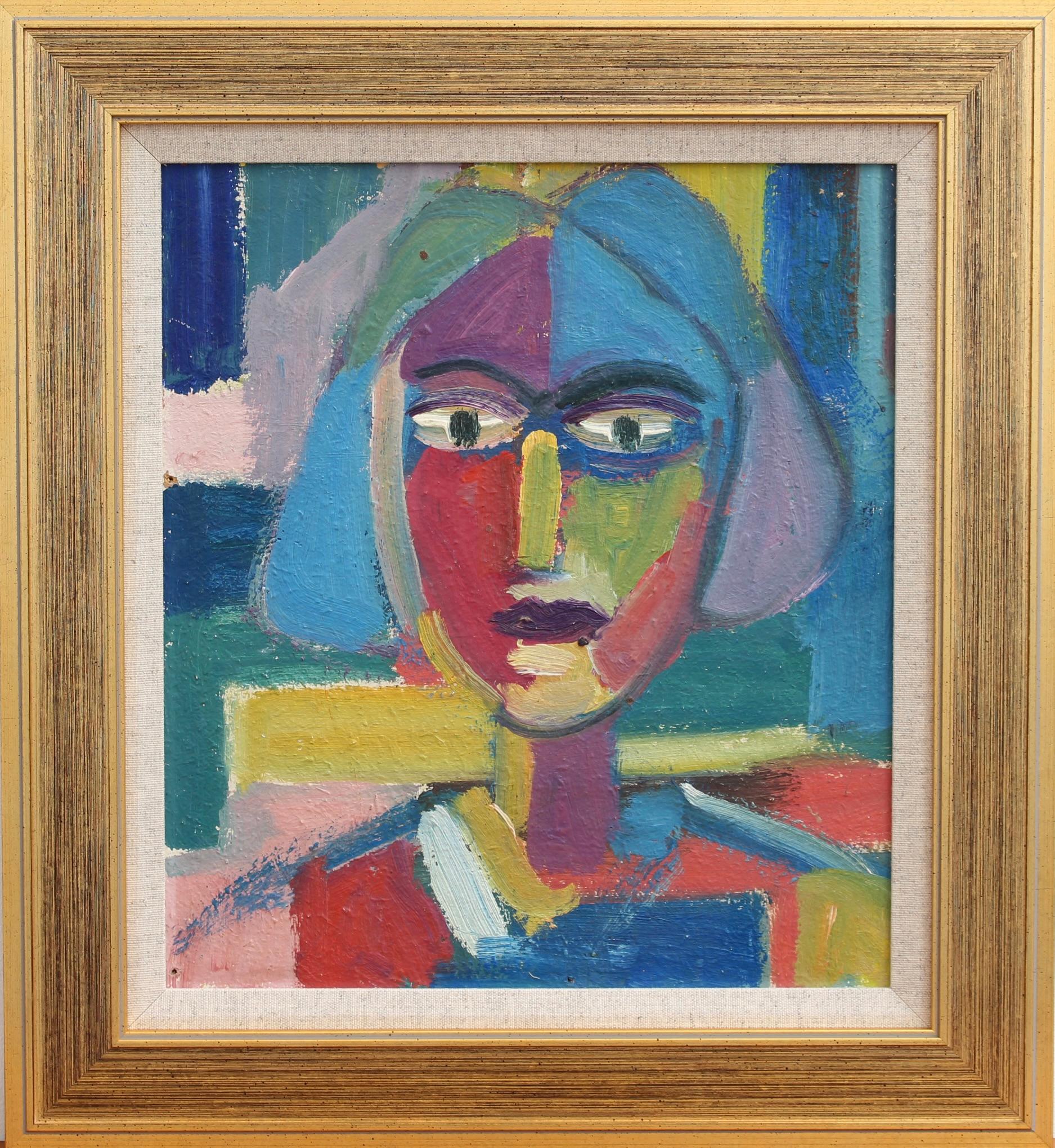 'Self Portrait of the Artist?', oil on board, by Anna Costa (circa 1960s). A thoroughly modern interpretation of an independent, resilient, gifted woman who may be the artist herself. The portrait's many colour spheres represent her many dimensions,