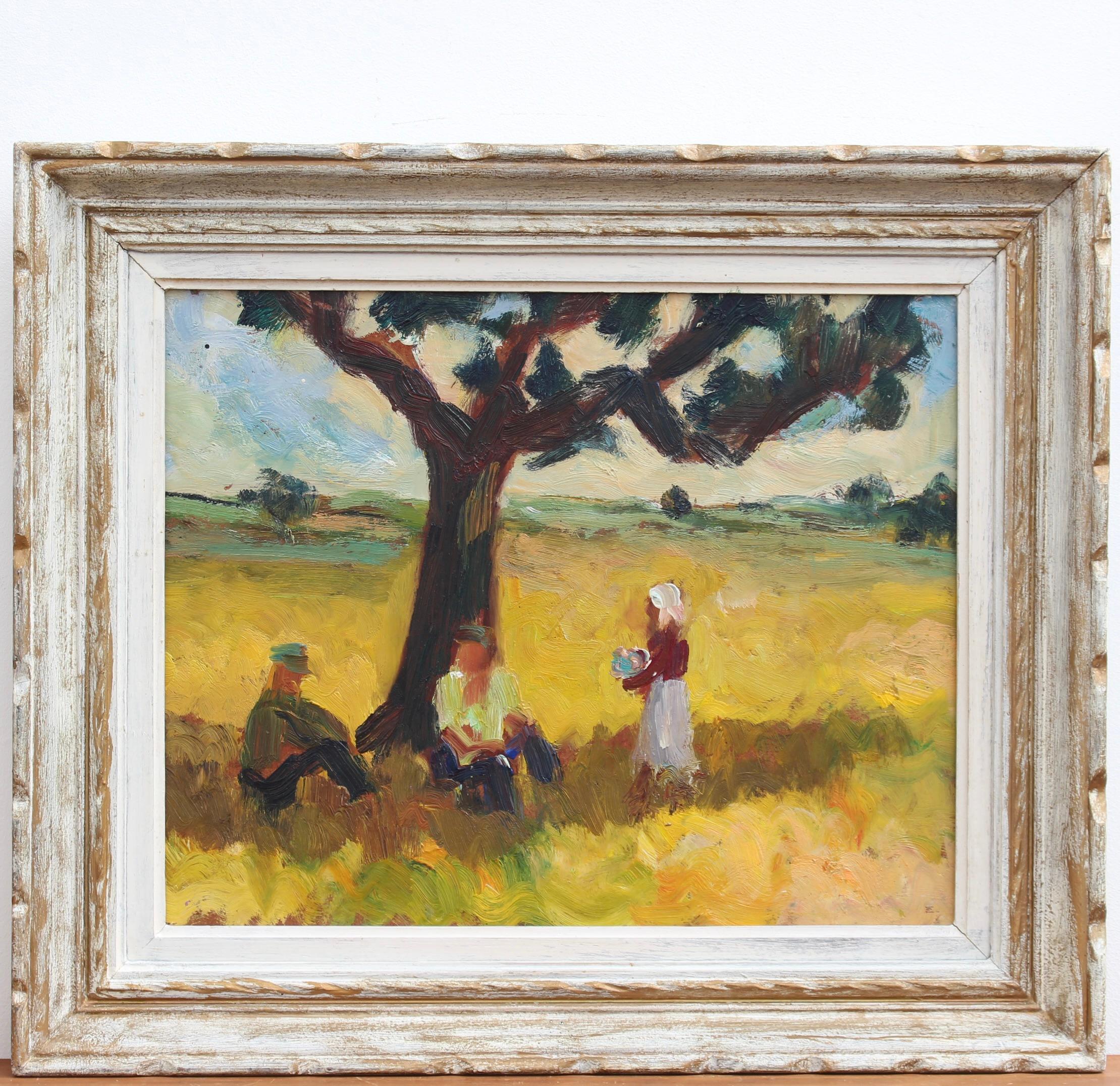 Gli abitanti del villaggio si riposano all'ombra - Painting di Anna Costa