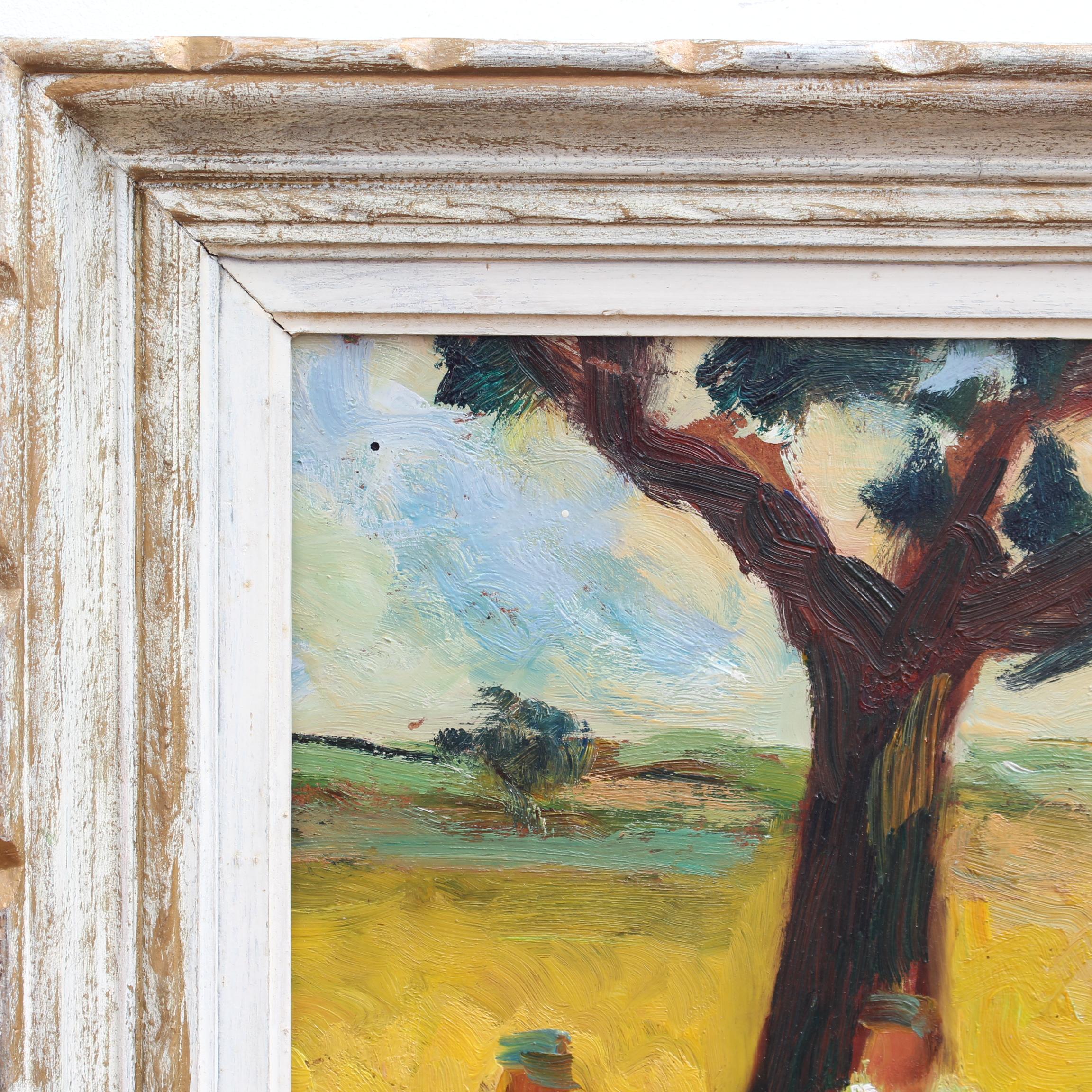 Gli abitanti del villaggio si riposano all'ombra - Portrait Painting Marrone di Anna Costa
