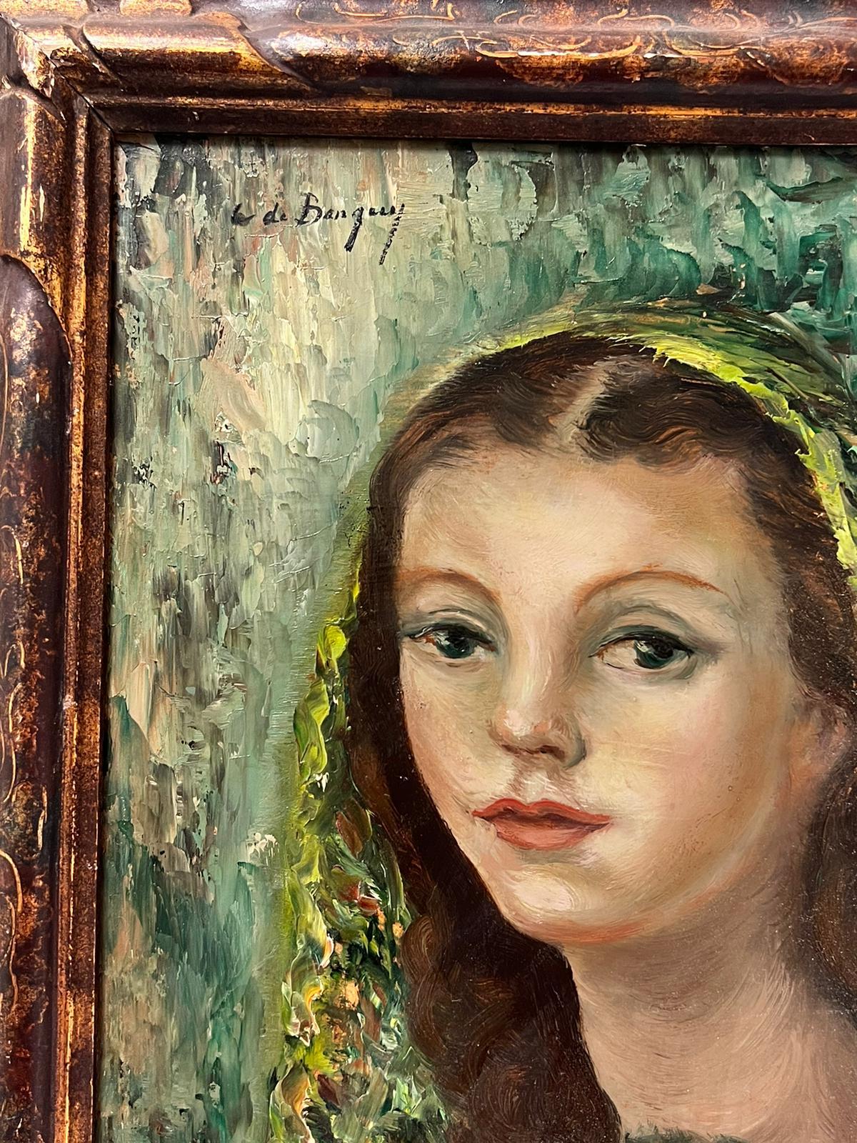 1960's French Modernist Signed Oil Painting Portrait Young Girl Beautiful Frame For Sale 3