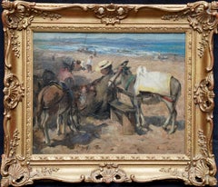 Donkeys Portobello Beach Edinburgh - Scottish Edwardian art marine oil painting