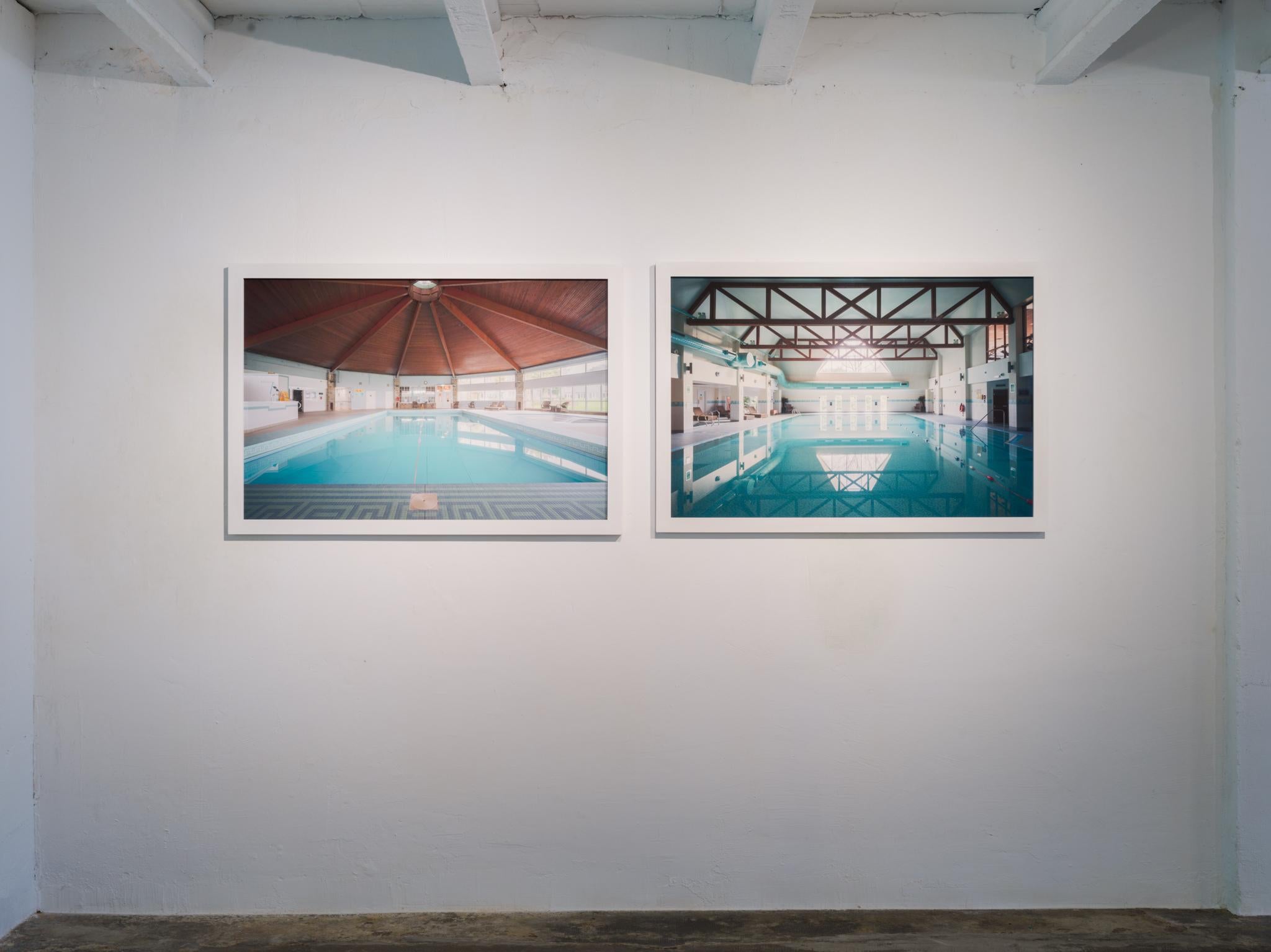 Architectural photo of a pool in British hotel. White frame, museum glass - Contemporary Photograph by Anna Dobrovolskaya-Mints