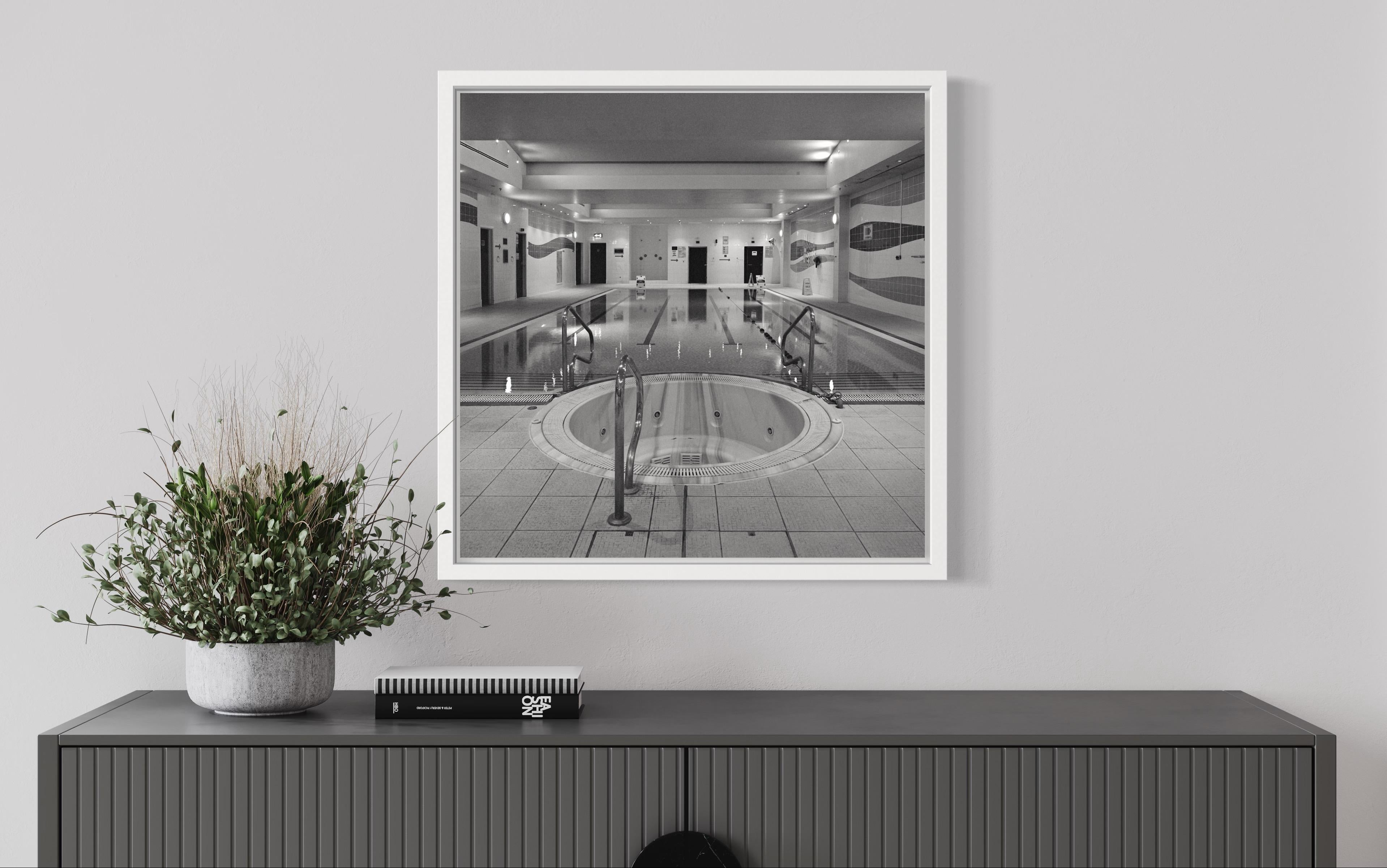 Square Monochrome Square Architecture Photography: Swimming Pool Design - Gray Black and White Photograph by Anna Dobrovolskaya-Mints