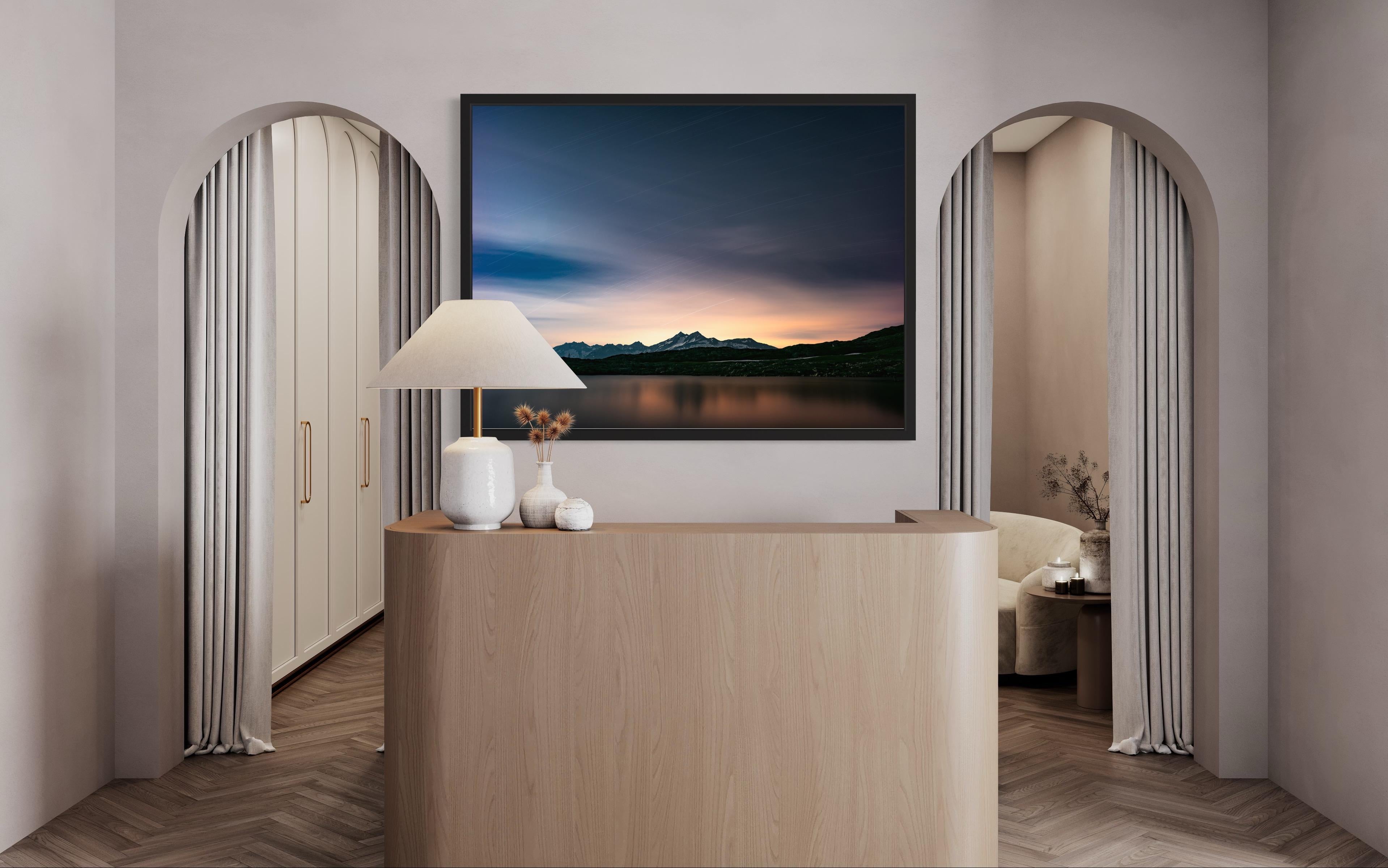 Colourful night in Swiss Alps. Large photo, floating frame, museum glass - Photograph by Anna Dobrovolskaya-Mints