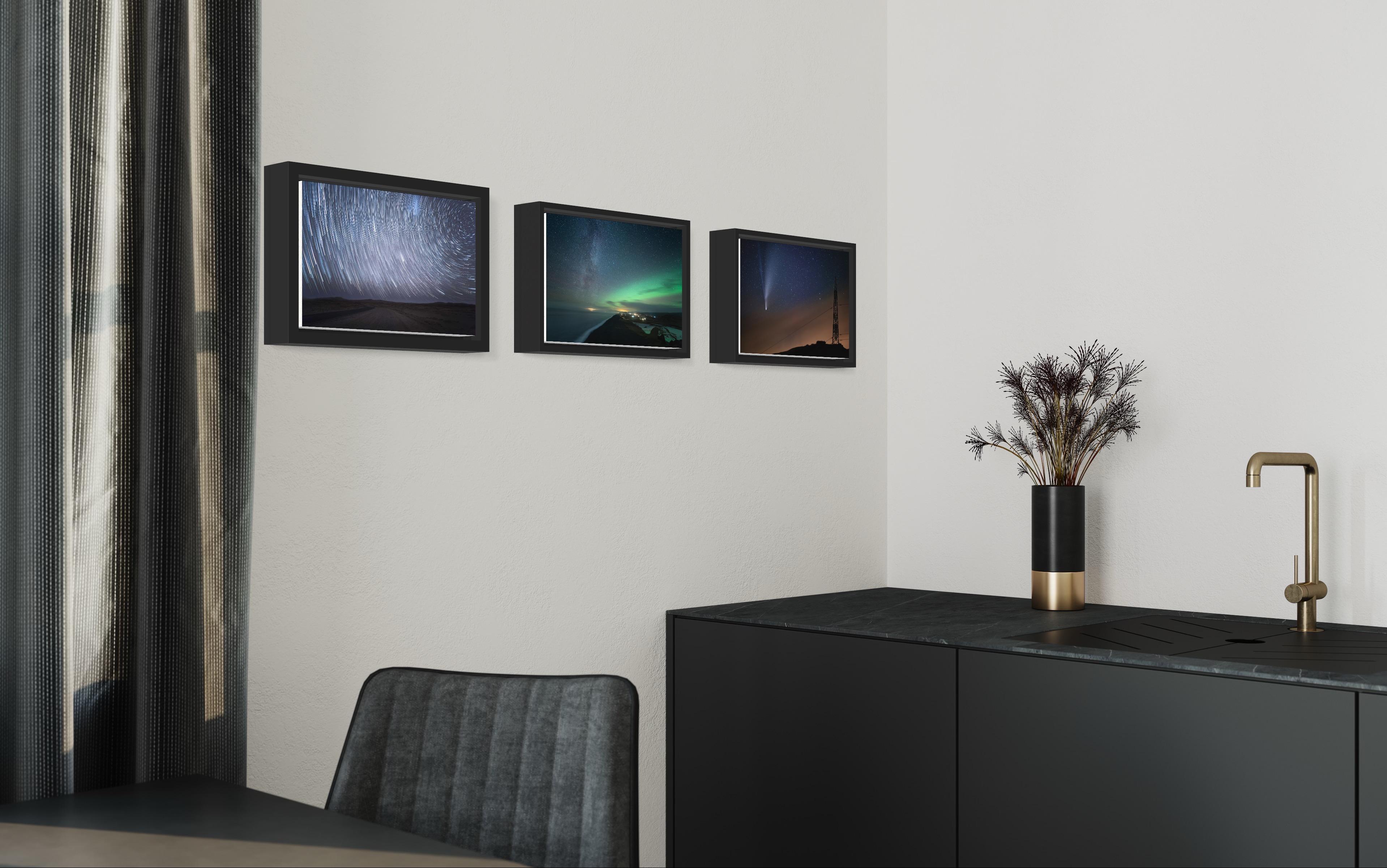 Comet approaches the Earth. Color night photo in a black wooden frame with glass - Contemporary Photograph by Anna Dobrovolskaya-Mints