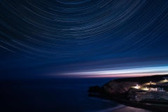 Photo de nuit bleu foncé de traîneaux d'étoiles. Cadre flottant, verre de musée 