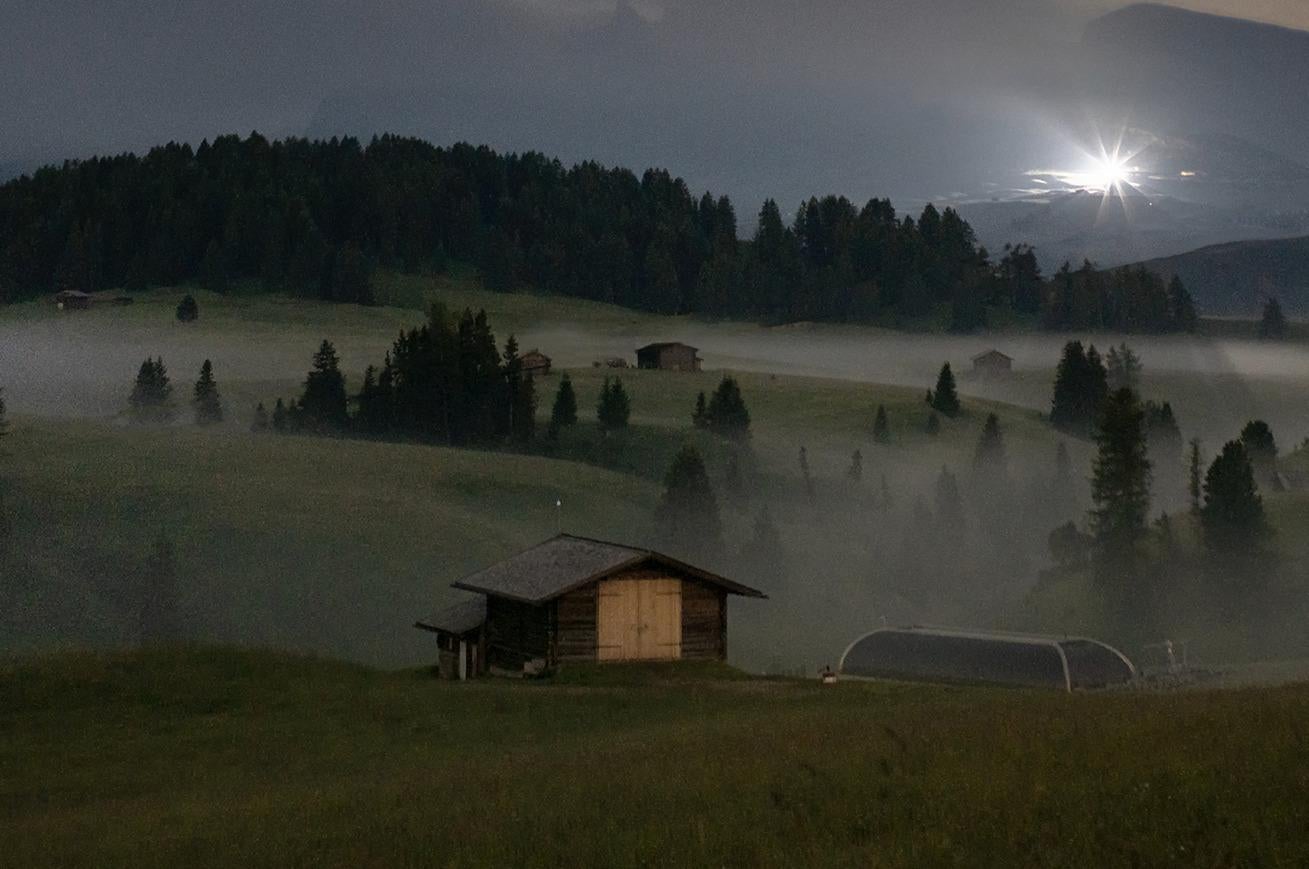 Foggy Dolomites: Photo, 60x90cm Print, Wooden Frame, Italy - Photograph by Anna Dobrovolskaya-Mints