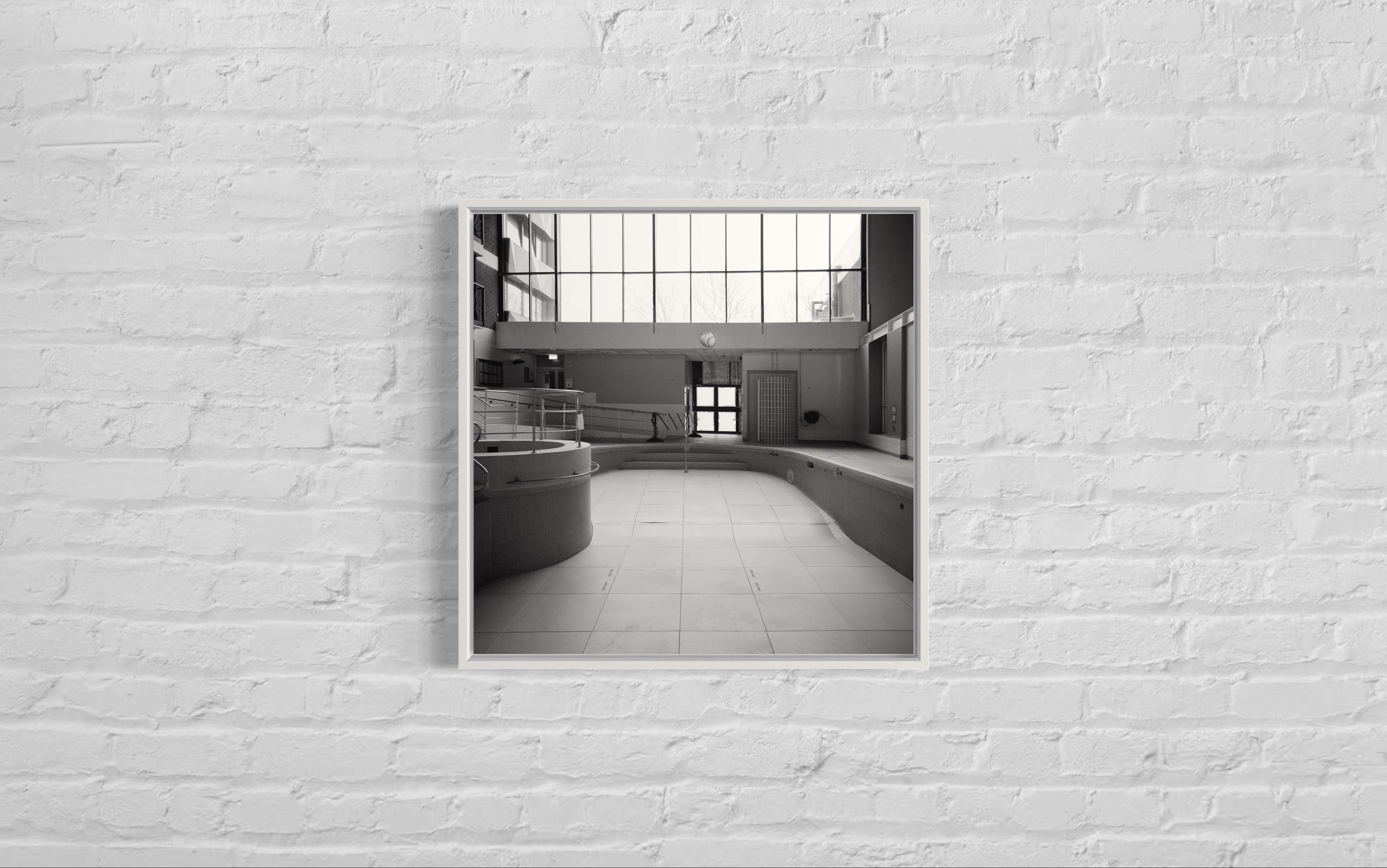 Monochrome Square Architecture Photography: Empty Swimming Pool Design. - Gray Black and White Photograph by Anna Dobrovolskaya-Mints