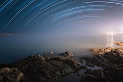 Vibrant Star-Trails Reflections Over Water. Floating frame, museum glass