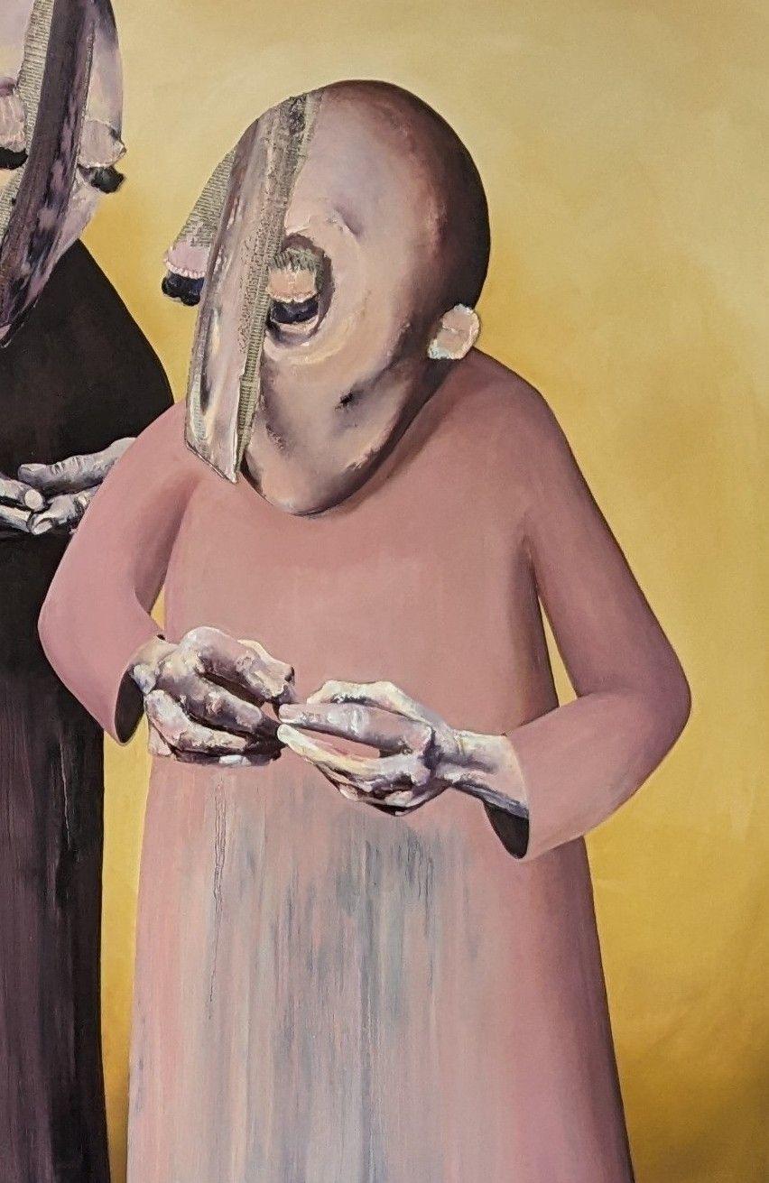 Forefarthers - Beige Figurative Painting by Anna E Davies