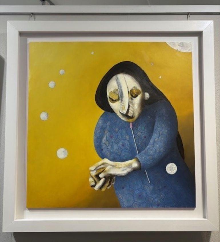 The Candles - Yellow Figurative Painting by Anna E Davies