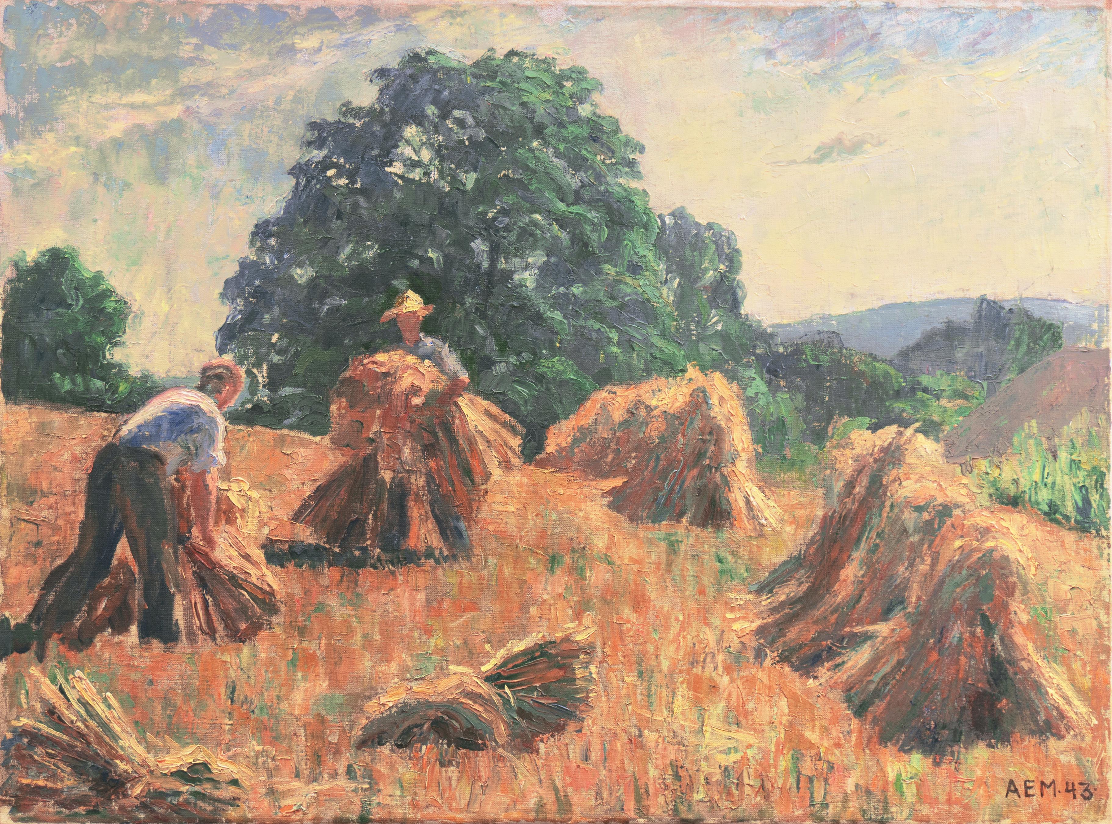 Anna E Munch Landscape Painting - 'Harvest Time', Paris, Académie Julian, Danish Impressionist Oil, Charlottenborg