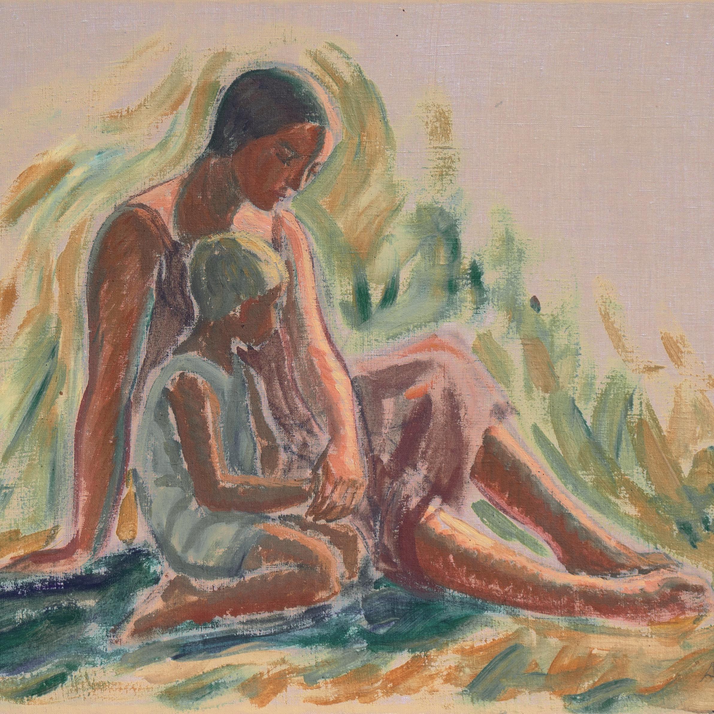 'Mother and Child', Woman Impressionist, Paris, Académie Julian, Benezit - Post-Impressionist Painting by Anna E Munch