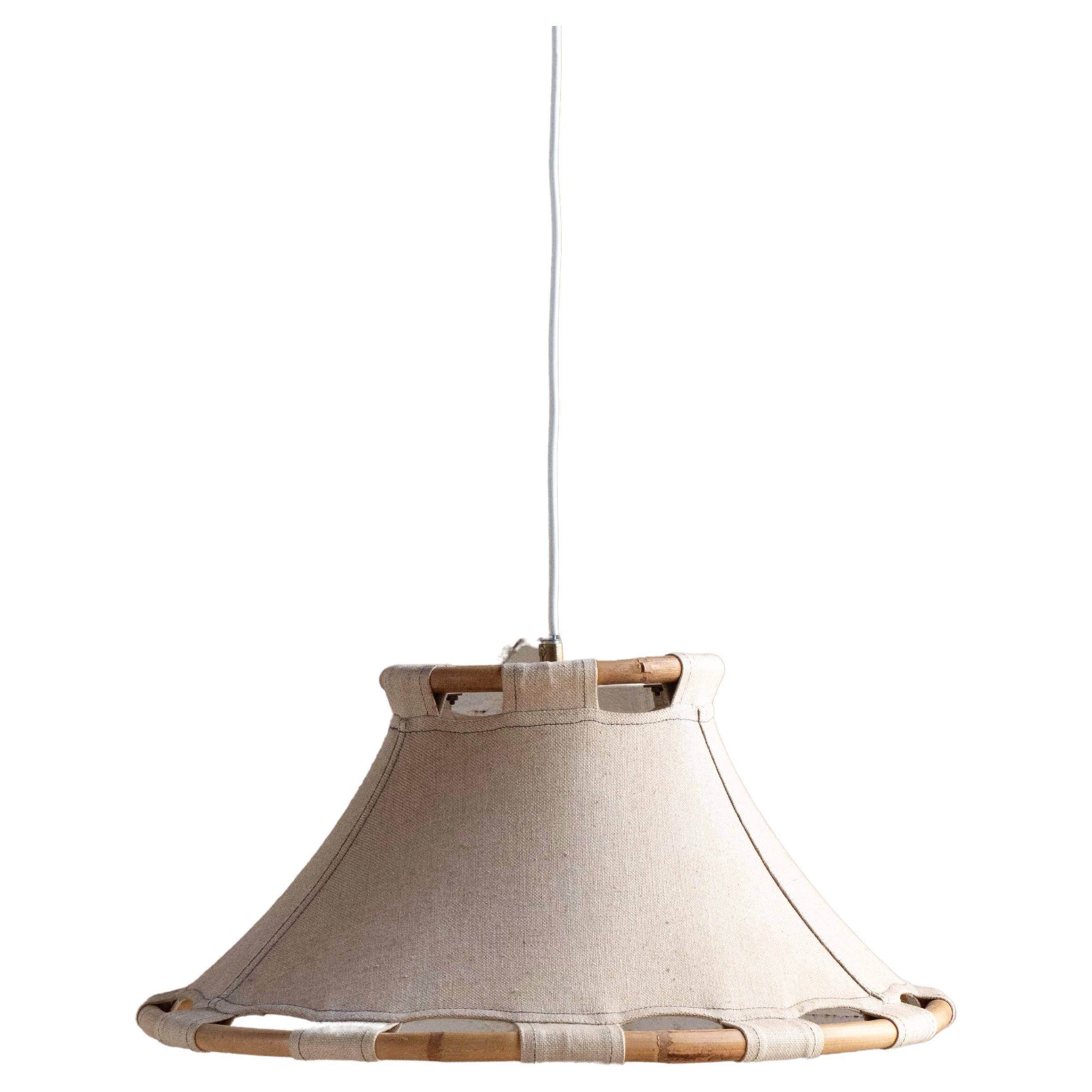 Anna Ehrner Bamboo & Canvas Pendant Light for Ateljé Lyktan, Sweden 1970's