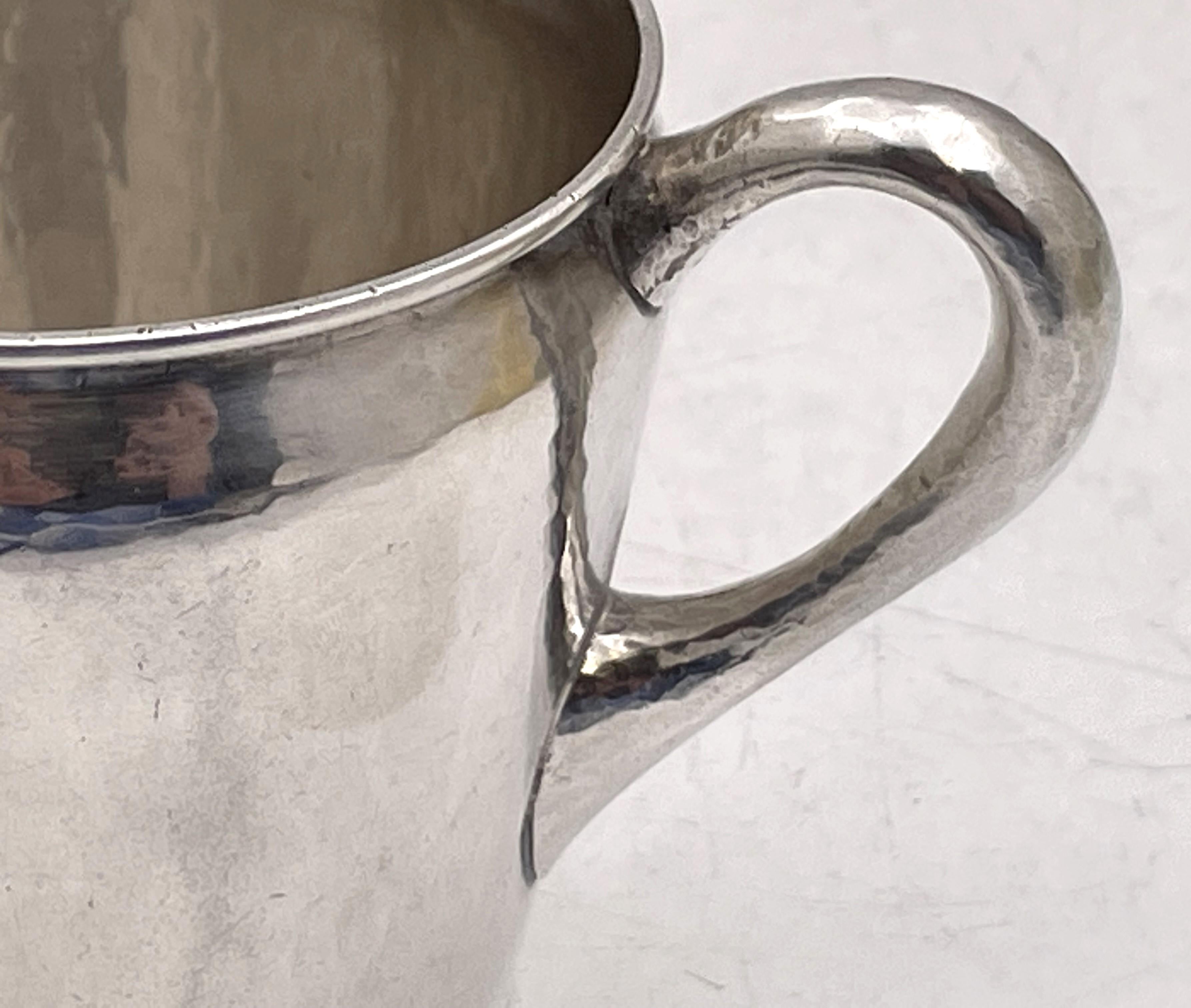 Arts and Crafts Anna Eicher Woman Sterling Silver Hammered Mug in Arts & Crafts Style For Sale