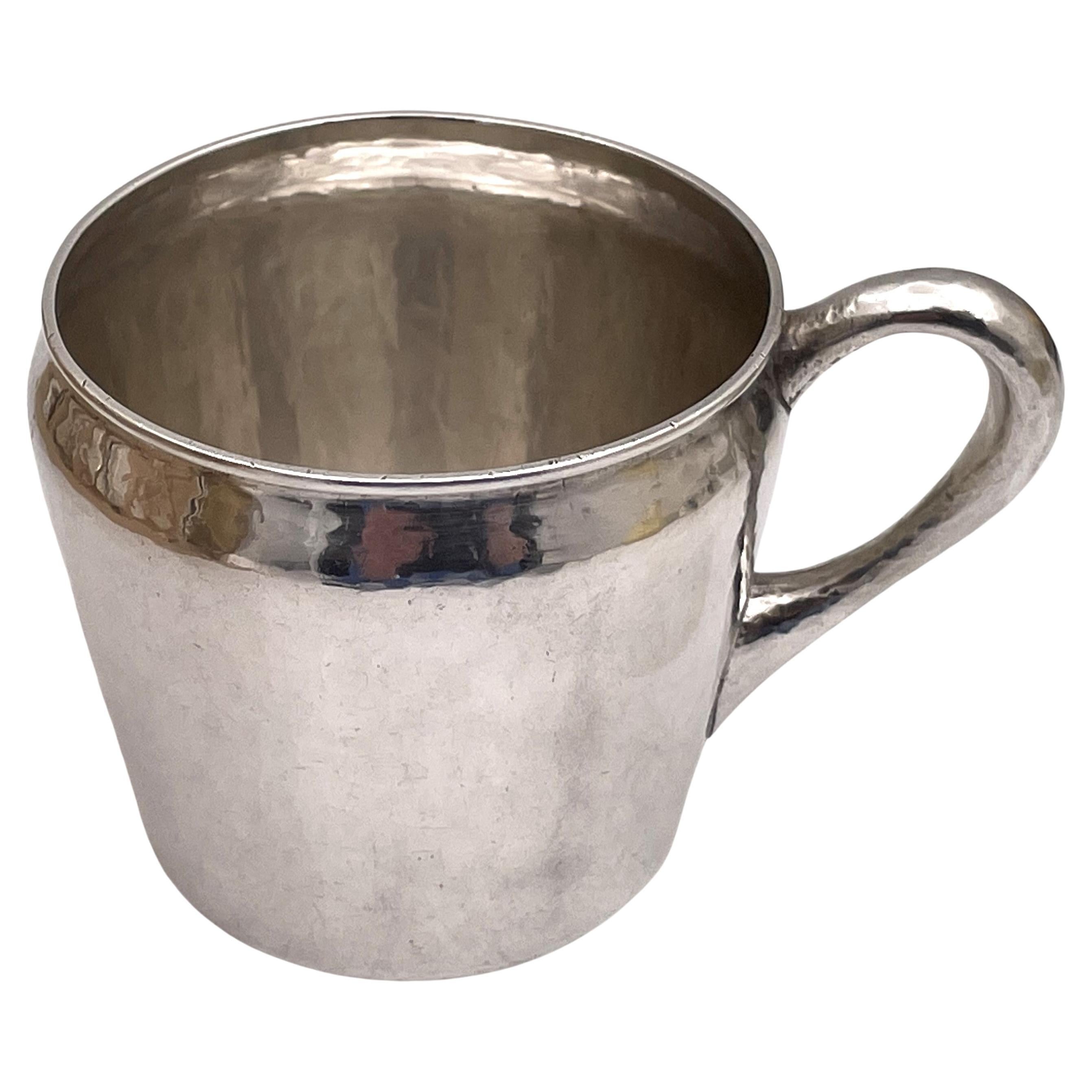 Anna Eicher Woman Sterling Silver Hammered Mug in Arts & Crafts Style For Sale