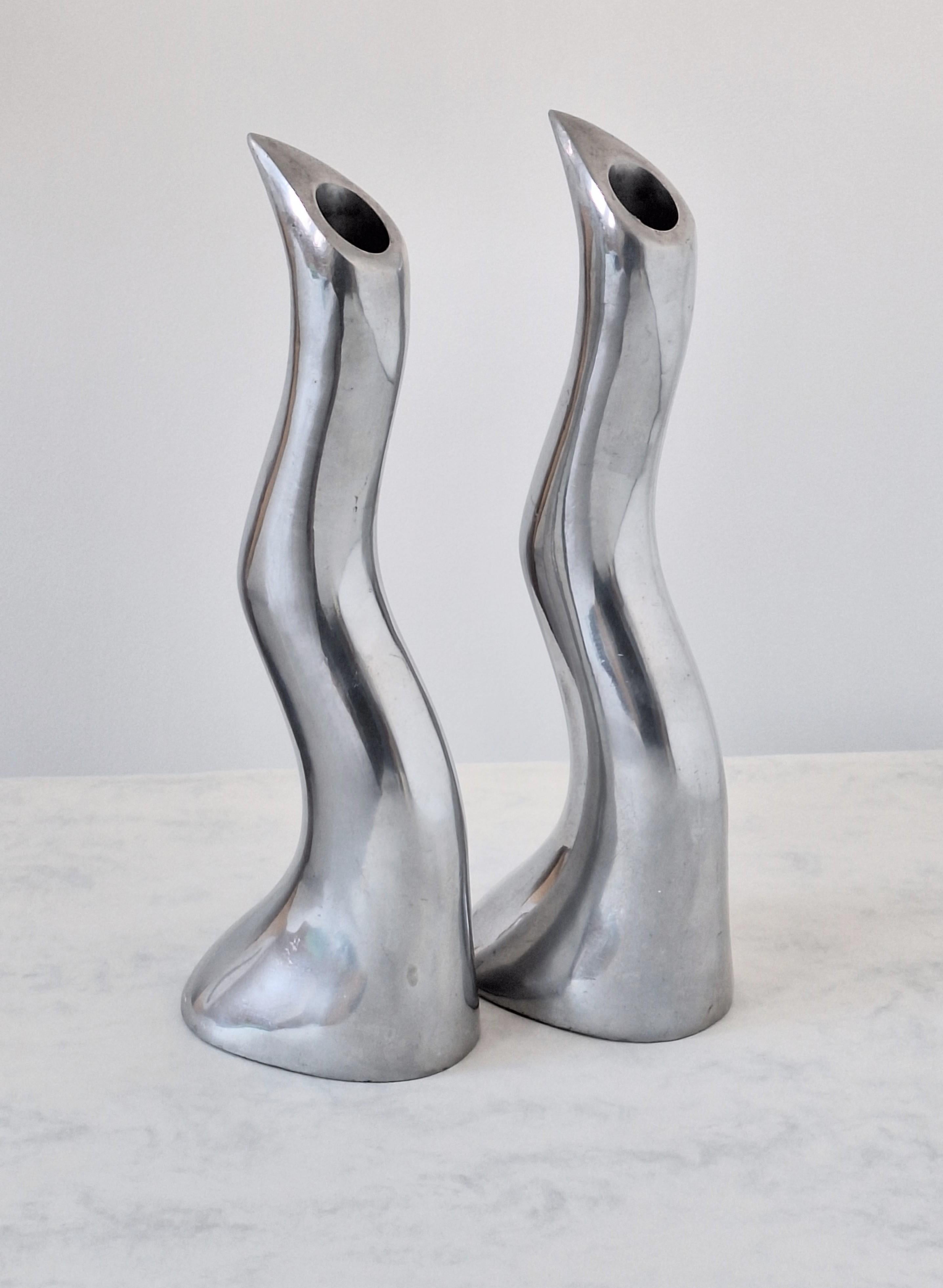 Danish Anna Everlund Modernist Aluminium Candlesticks For Sale