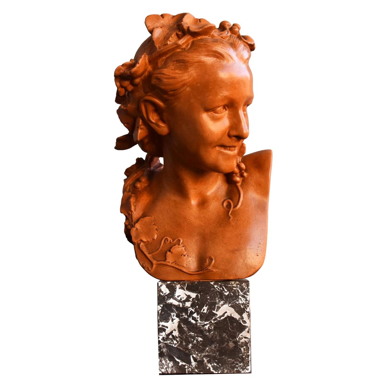 "Anna Foucart" 19th Century Terracotta Bust by Jean-Baptiste Carpeaux