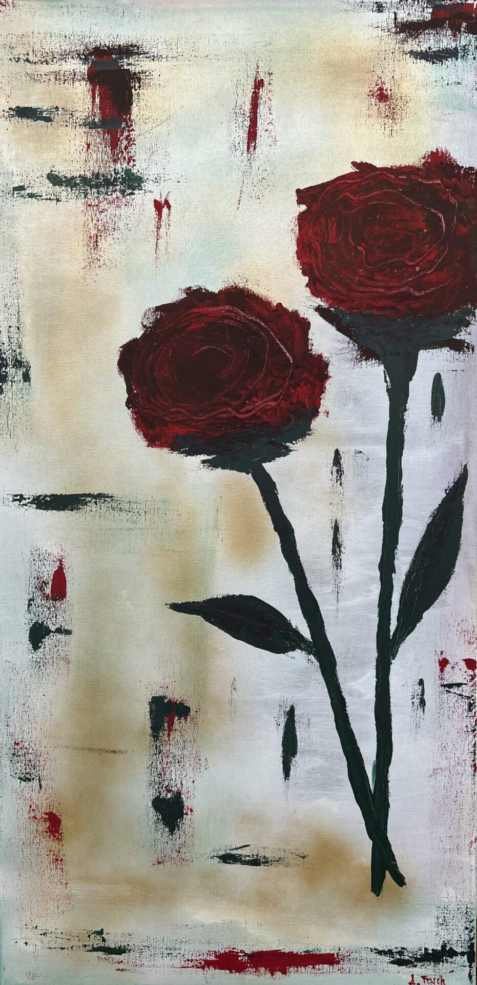 Red roses II - Painting by Anna Fryszkowska