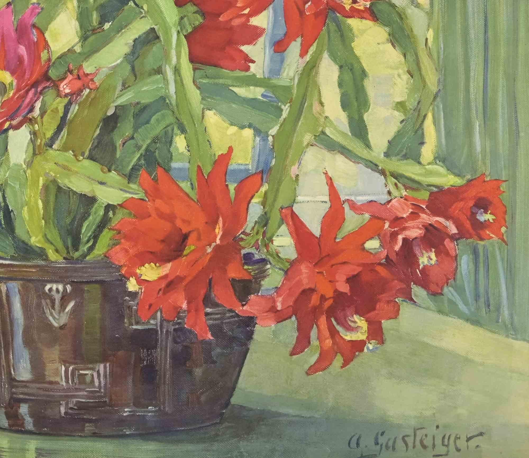 Natura morta con fiori - Pittura a olio di Anna Gasteiger - Inizio XX secolo 3