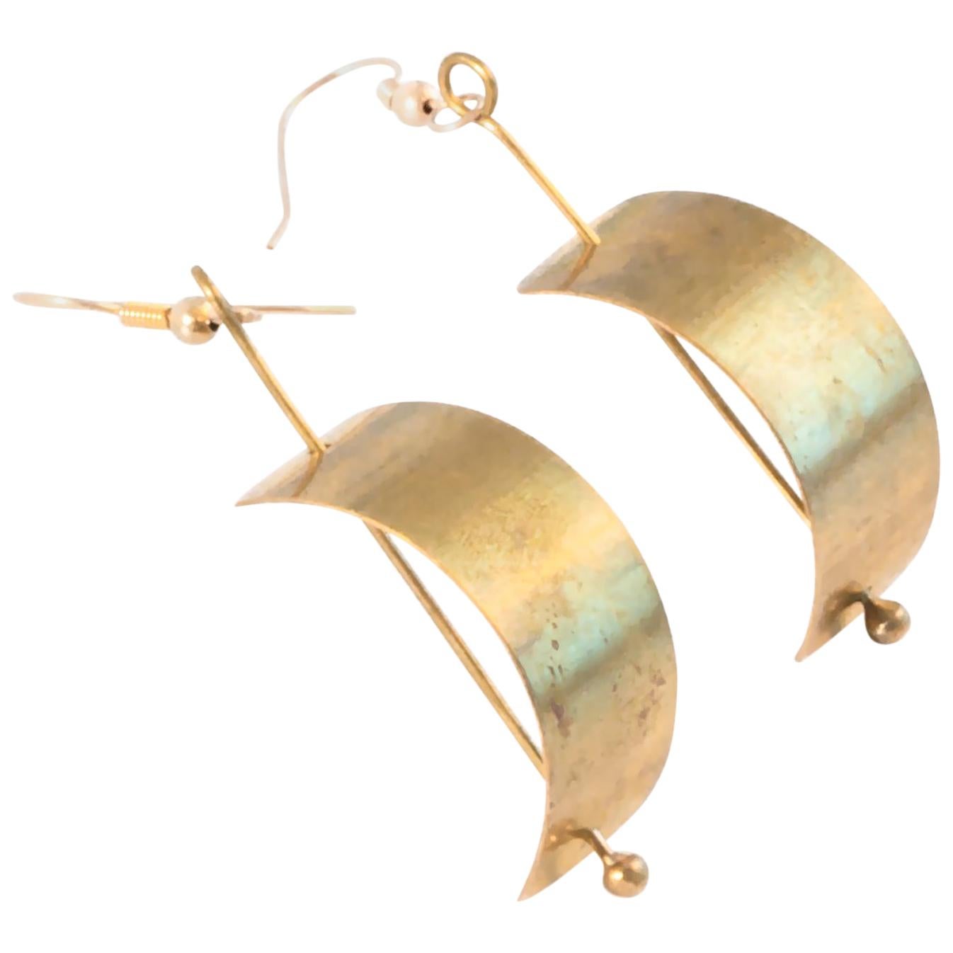 Anna Greta Eker Norway 1970s Brass Modernist Earrings