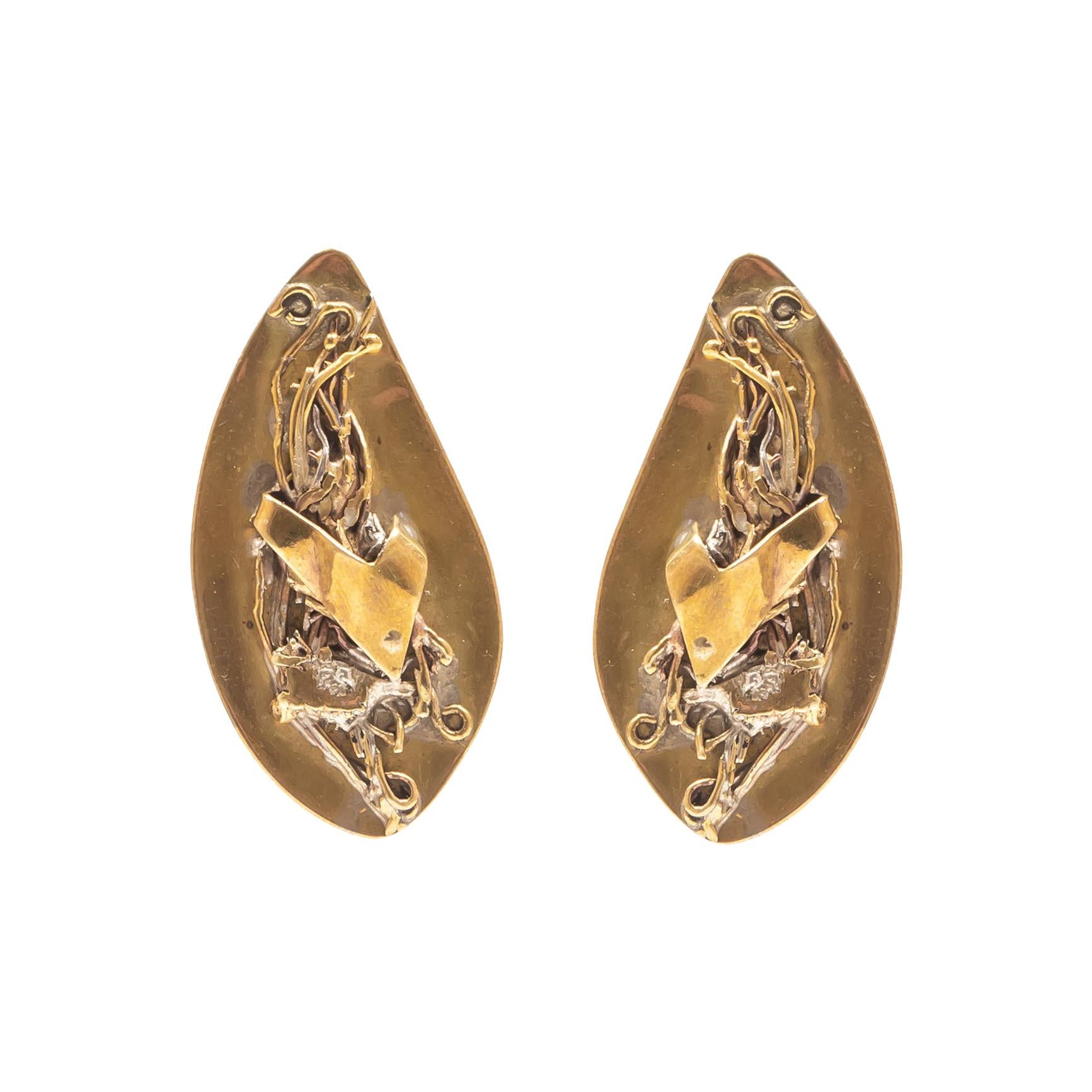 Anna Greta Eker Norway 1970s Brass Modernist Earrings For Sale